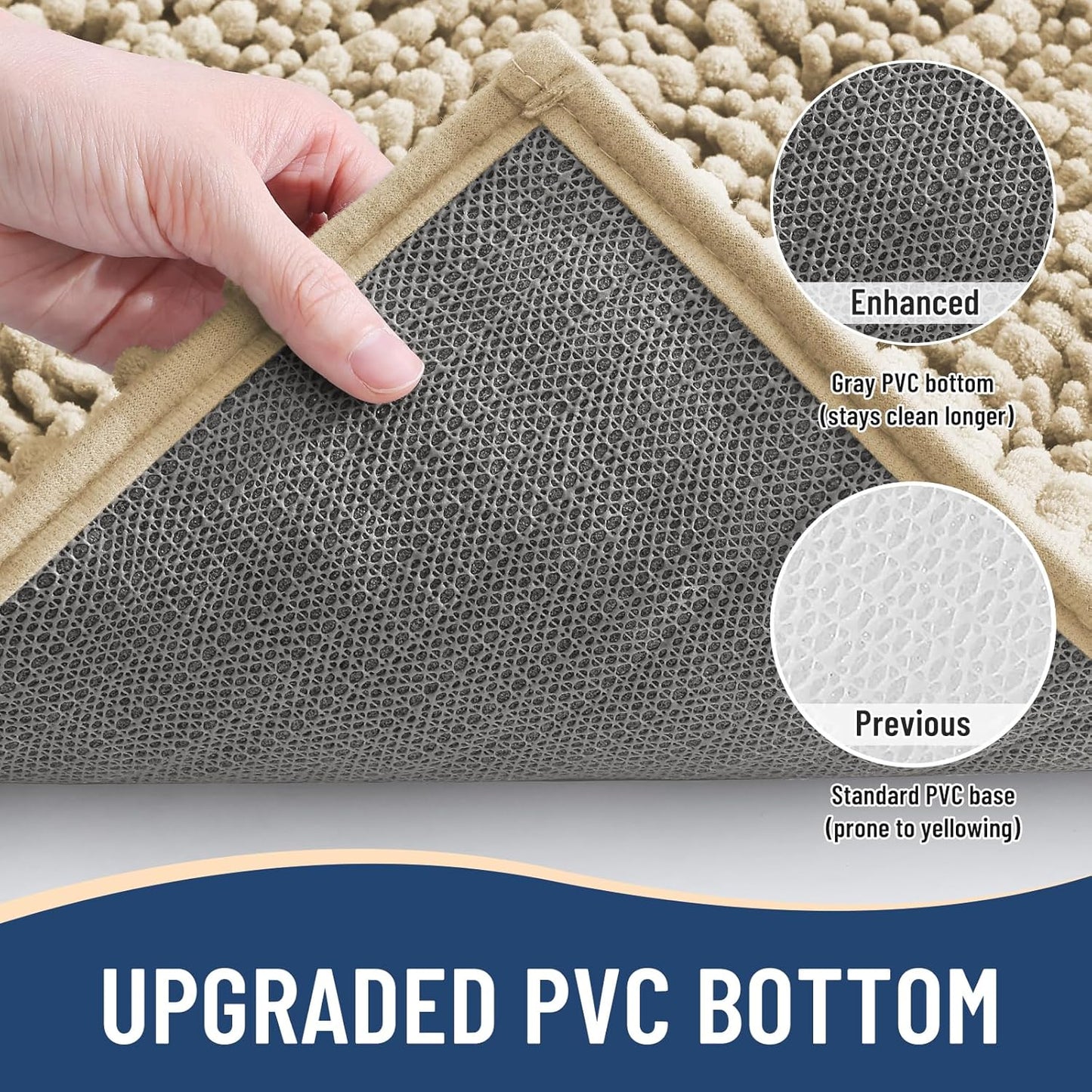 Arotive Luxury Chenille Bathroom Rug Mat, Extra Soft Thick Absorbent Shaggy Bath Rugs, Non-Slip Machine Wash Dry, Plush Bath Mats for Bathroom, Shower and Tub, 54x24, Beige