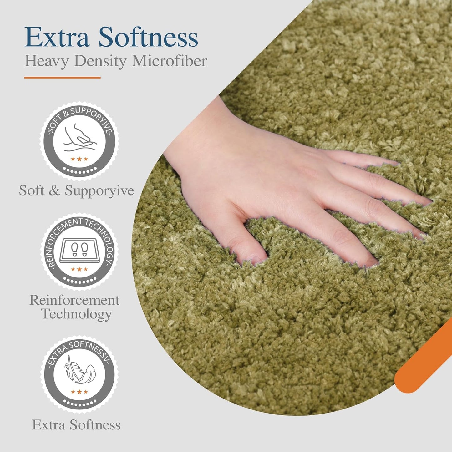 Walensee Bath Rug Non Slip Absorbent Olive Green Microfiber Shaggy Mat (16 x 24), Machine Washable Thick Plush for Shower