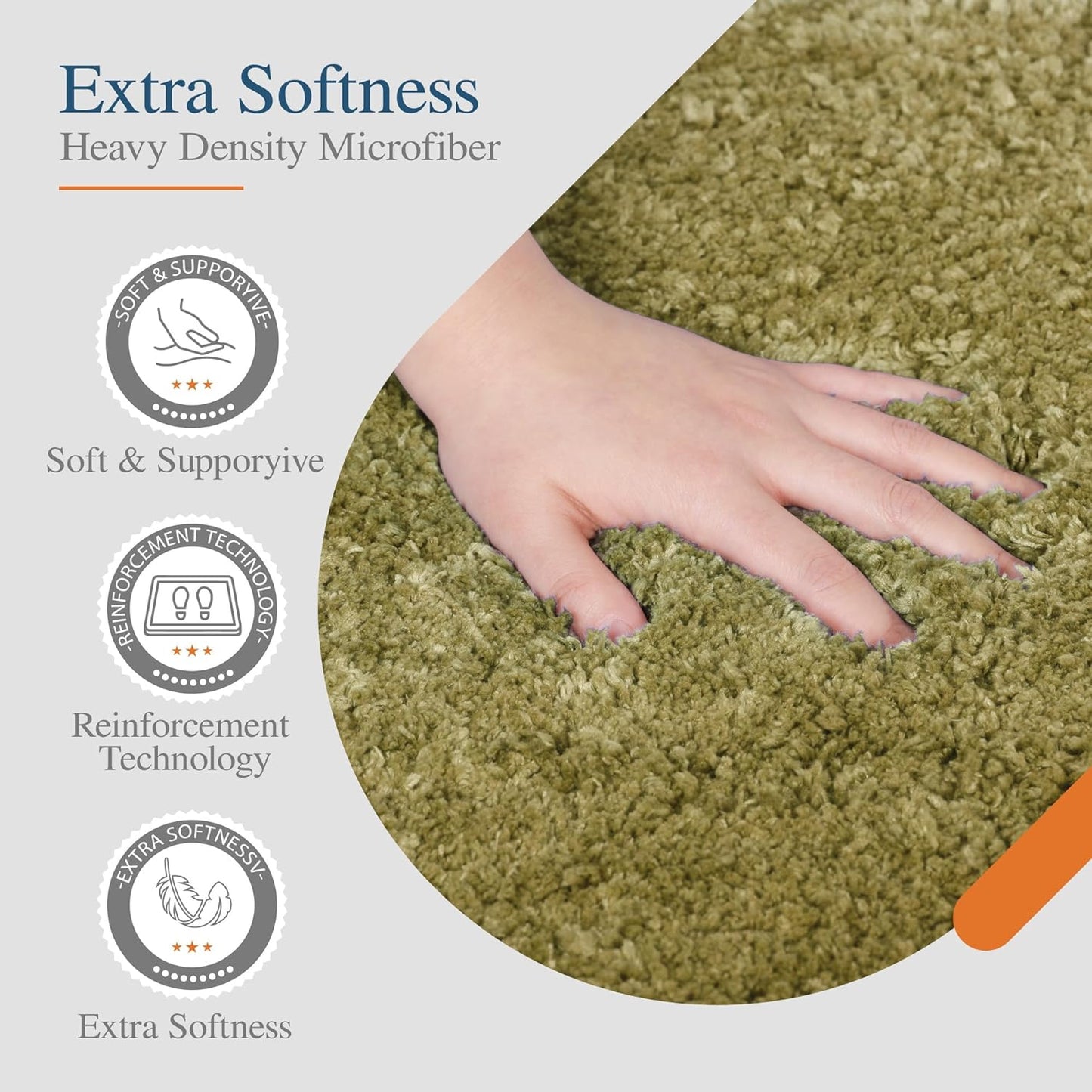 Walensee Bath Rug - Non Slip, Soft Microfiber Shaggy Bath Mat (20 x 32, Olive Green) Water Absorbent, Machine Washable, Thick Plush Shower Mat