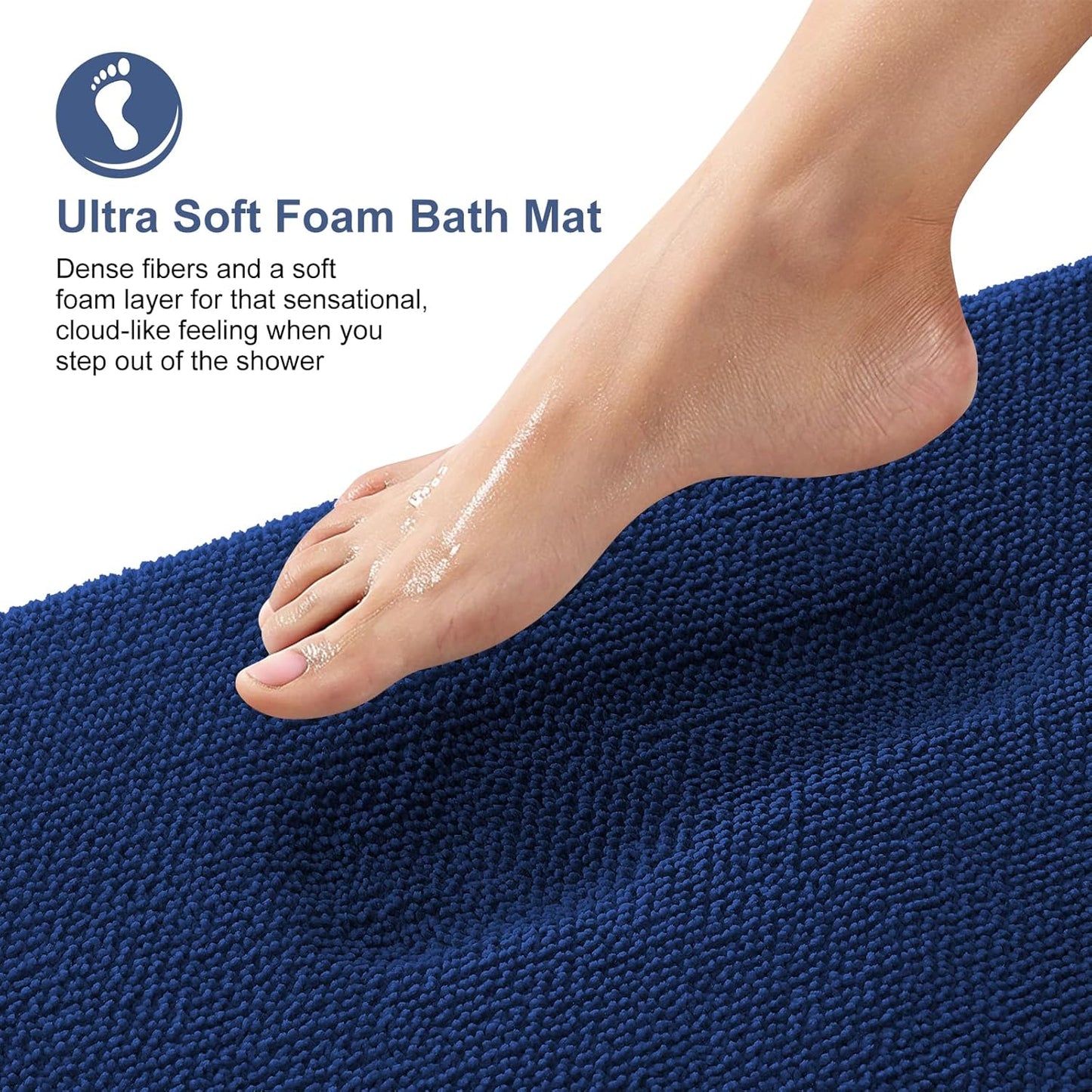 OLANLY Thick Memory Foam Bath Mat Rug 24x16, Extra Soft Absorbent Bathroom Rug, Quick Dry Bath Mats, Non-Slip, Machine Washable Carpet for Bathroom, Tub and Shower, Home Decor Accessories, Navy