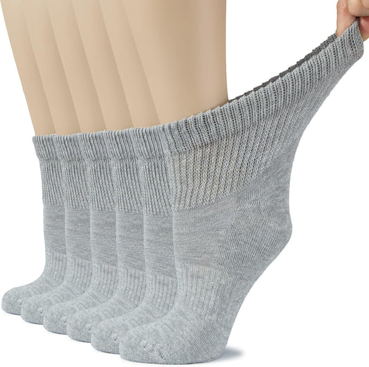 Hugh Ugoli Women's Cotton Diabetic Ankle Socks, Wide, Loose, Stretchy, Seamless Toe, Non Binding Top Semi Cushion, 3-6 Pairs