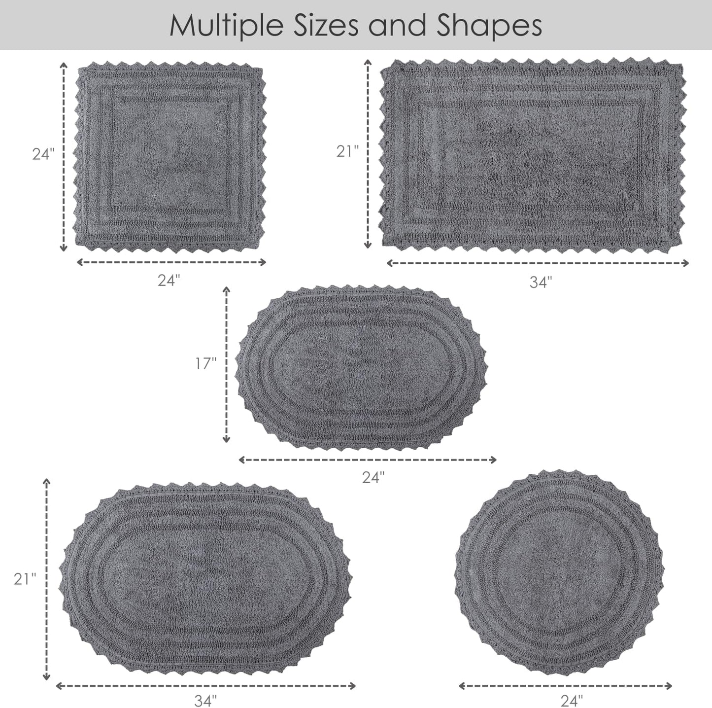 RAJRANG Grey Oval Crochet Bath Rug | 24x17 Inches Cotton Reversible Mat for Bathroom, Kitchen or Spa | Soft, Absorbent, Boho-Inspired Home Accent