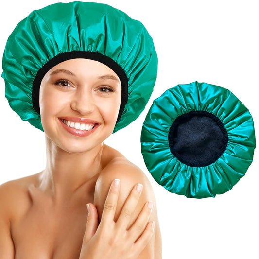 Shower Cap Reusable Waterproof, Terry Lined Shower Caps for Women, Triple Layer Hair Cap for Shower, Large Plastic Shower Cap for Braids Long Hair