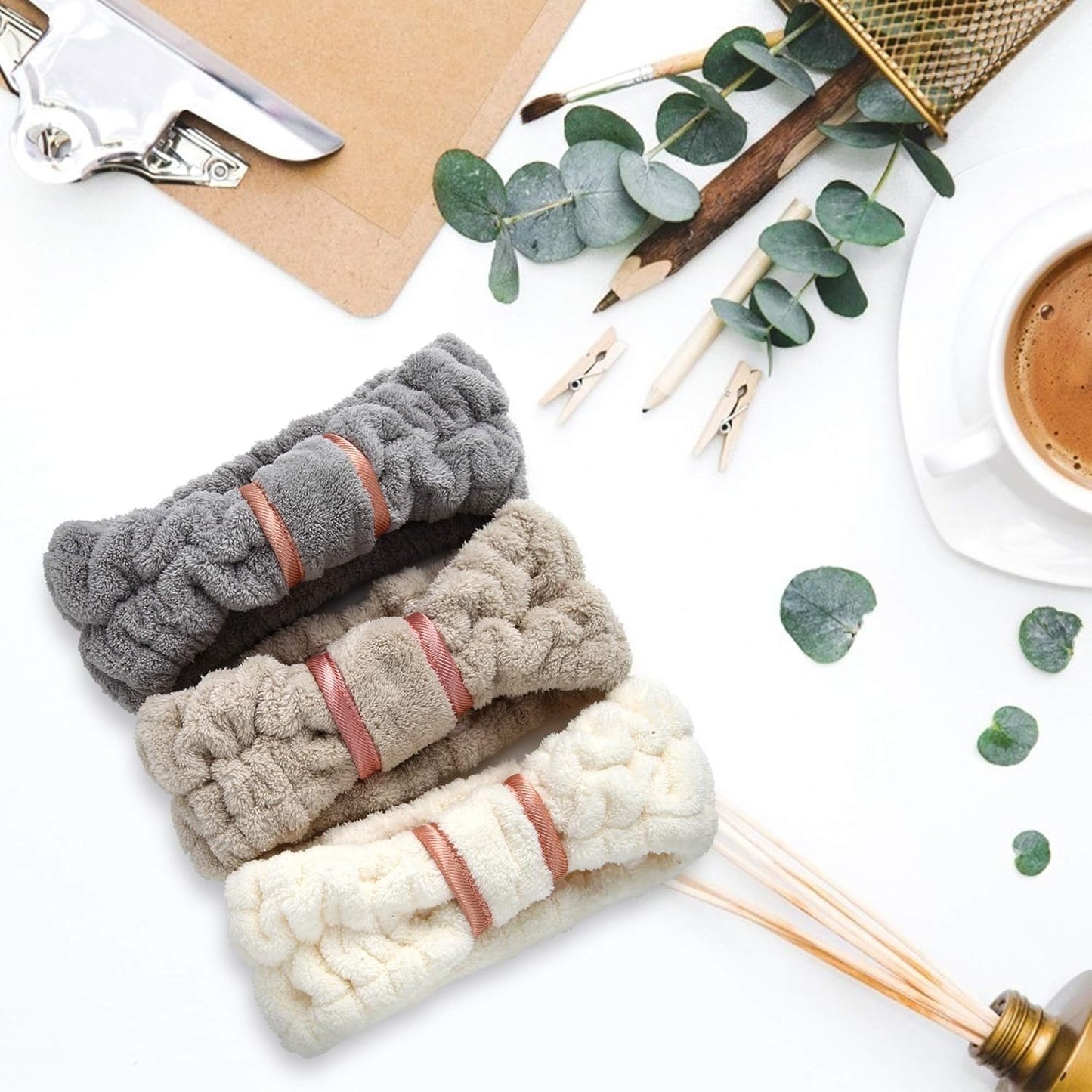 3 Pack Spa Headbands Microfiber SkinCare Face Wash Headband Facial Headband Makeup Towel Headbands for Women for Washing Face(White, Gray, Khaki)