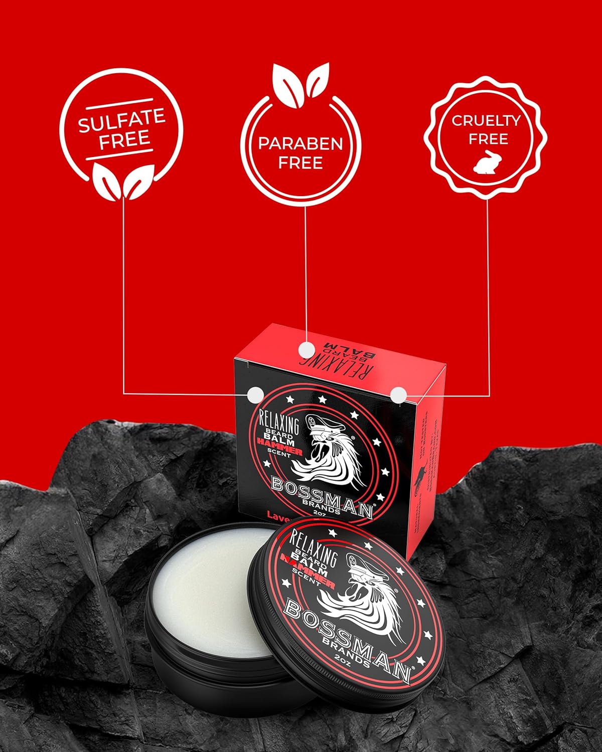 Bossman Relaxing Beard Balm - Beard Tamer, Relaxer, Thickener and Softener Cream - Made in USA (Hammer Scent)