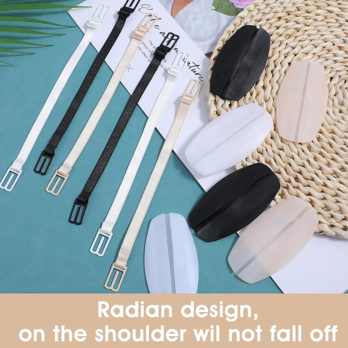 12 PCS Bra Strap Cushion, Gel Pads Anti-Slip Bra Accessories, Silicone Discomfort Slip Shoulder Protectors Pads Strap Holders Non Slip for Bra Straps Women (Black, Skin Color, White)