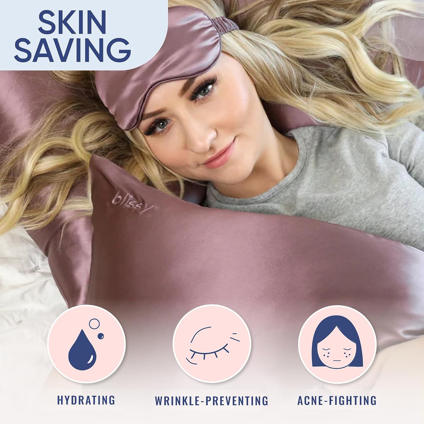 Blissy Silk Pillowcase - 100% Pure Mulberry Silk - 22 Momme 6A High-Grade Fibers - Silk Pillow Cover for Hair & Skin - Regular, Queen & King (Plum, King)