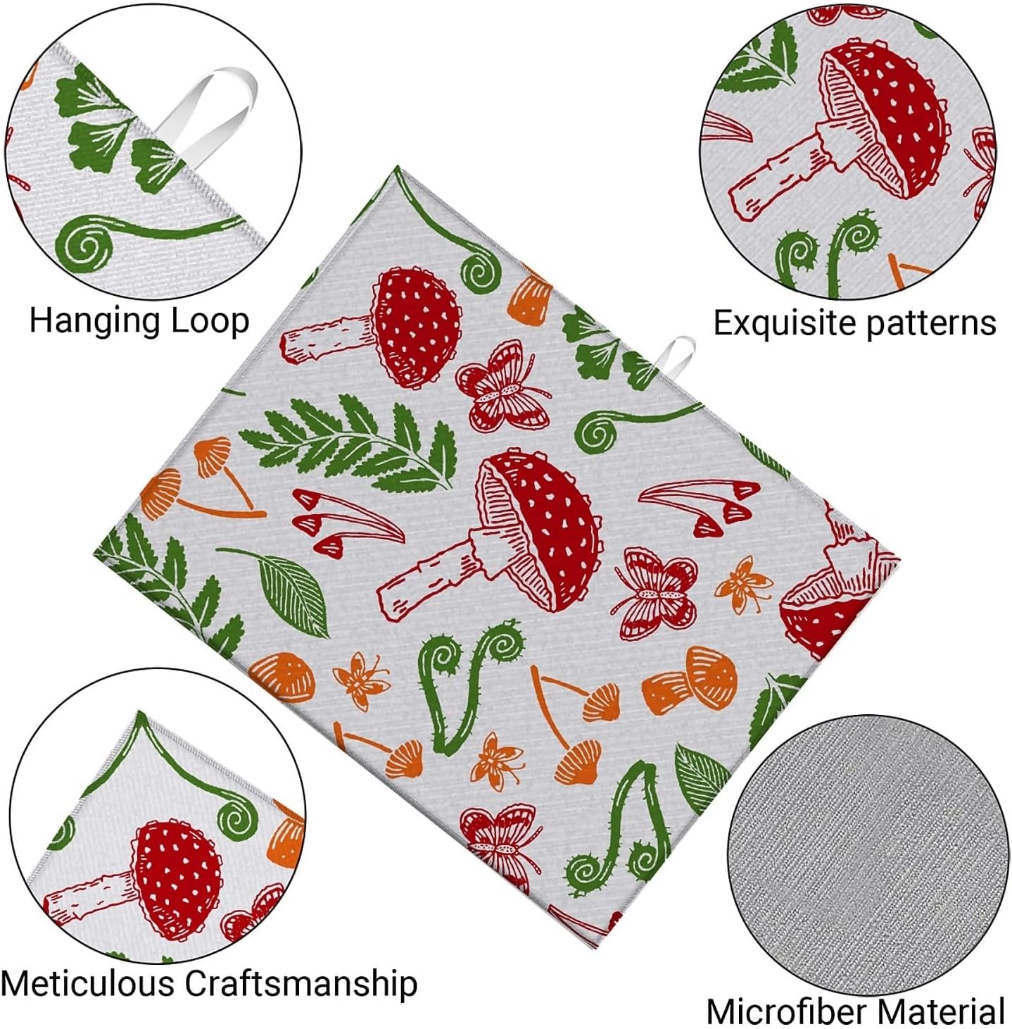 Dish Drying Mat For Kitchen Counter, Red Mushroom Microfiber Absorbent Dish Drainer Rack Pad Reusable Large 18x24in Drying Mat