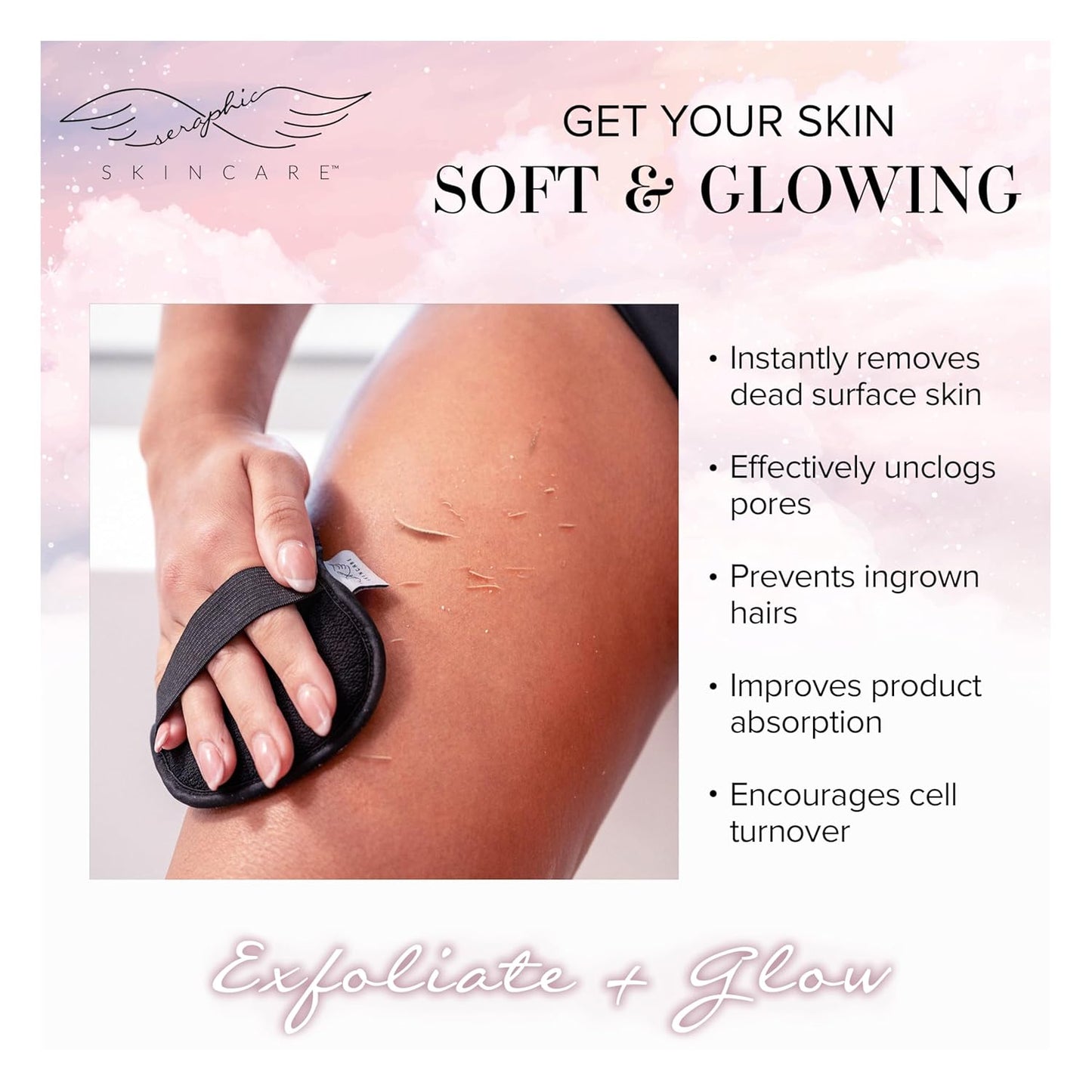 Seraphic Skincare Bikini Buffer – 100% Vegan Viscose Scrub Mitt For Women – Gently Exfoliates Dead Skin – Ingrown Hair & Razor Bumps Treatment on Bikini Area – Natural & Effective Exfoliation