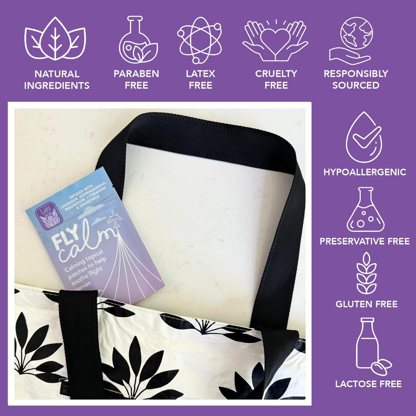 Laki Naturals Fly Calm Patch (Pack of 8) - Relax Nerves, Support Stress, Ease Your Mind for Happy Air Travel - Natural Ingredients to Support Airplane Stress - Calm Your Fear of Flying Naturally