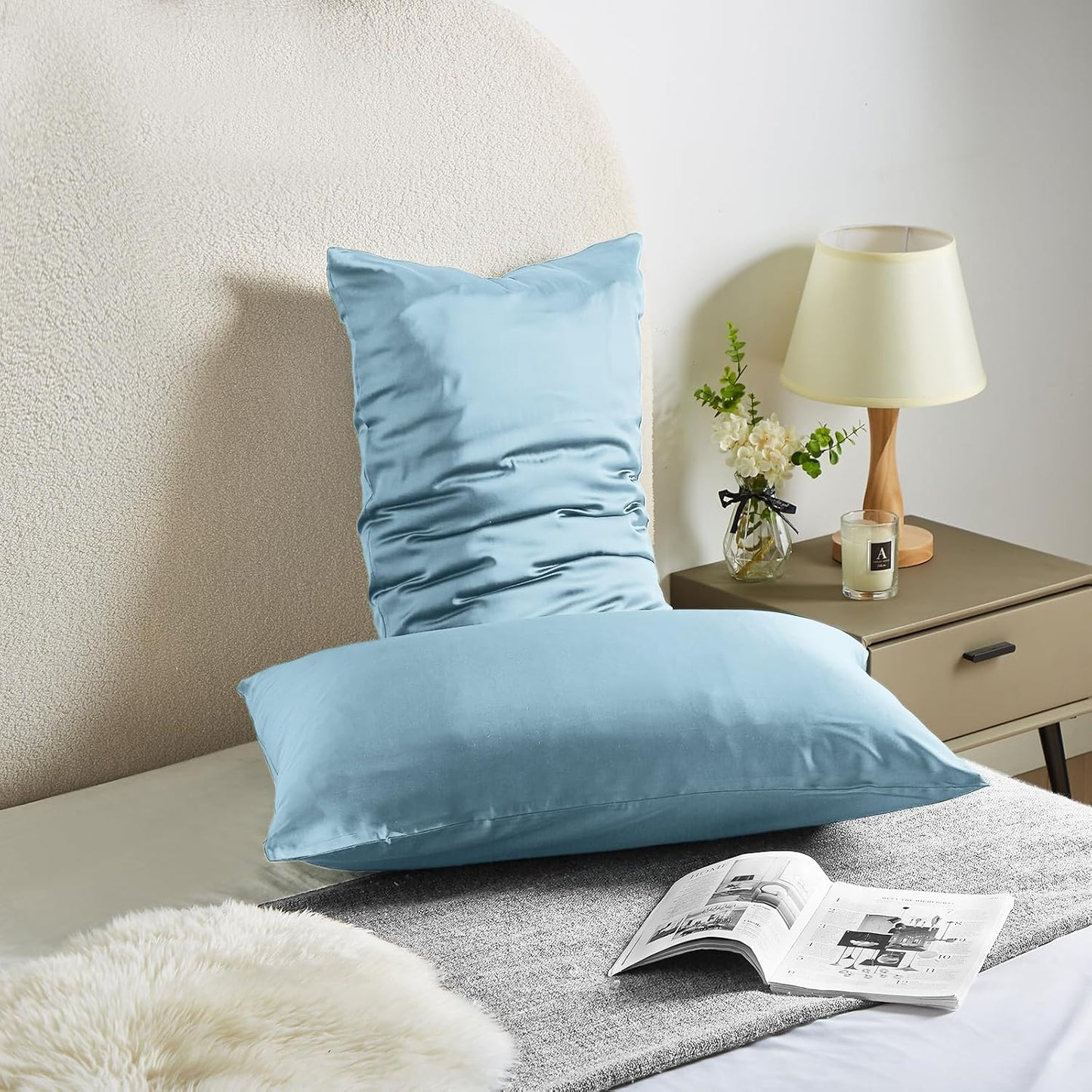 Silk Pillowcase for Hair and Skin Mulberry Silk Pillowcase Soft Breathable Smooth Both Sided Natural Silk Pillowcase with Zipper Beauty Sleep Silk Pillow Case 1 Pack for Gift(Queen,Baby Blue)