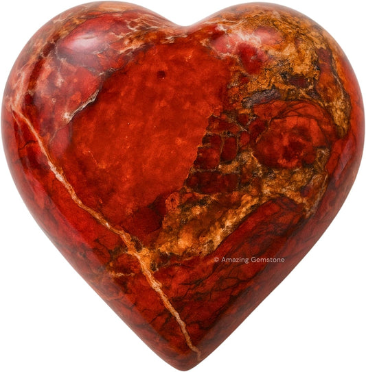Amazing Gemstone Brecciated Jasper Crystal Heart Palm Stone - Pocket Massage Worry Stone for Natural Body Chakra Balancing, Reiki Healing and Crystal Grid
