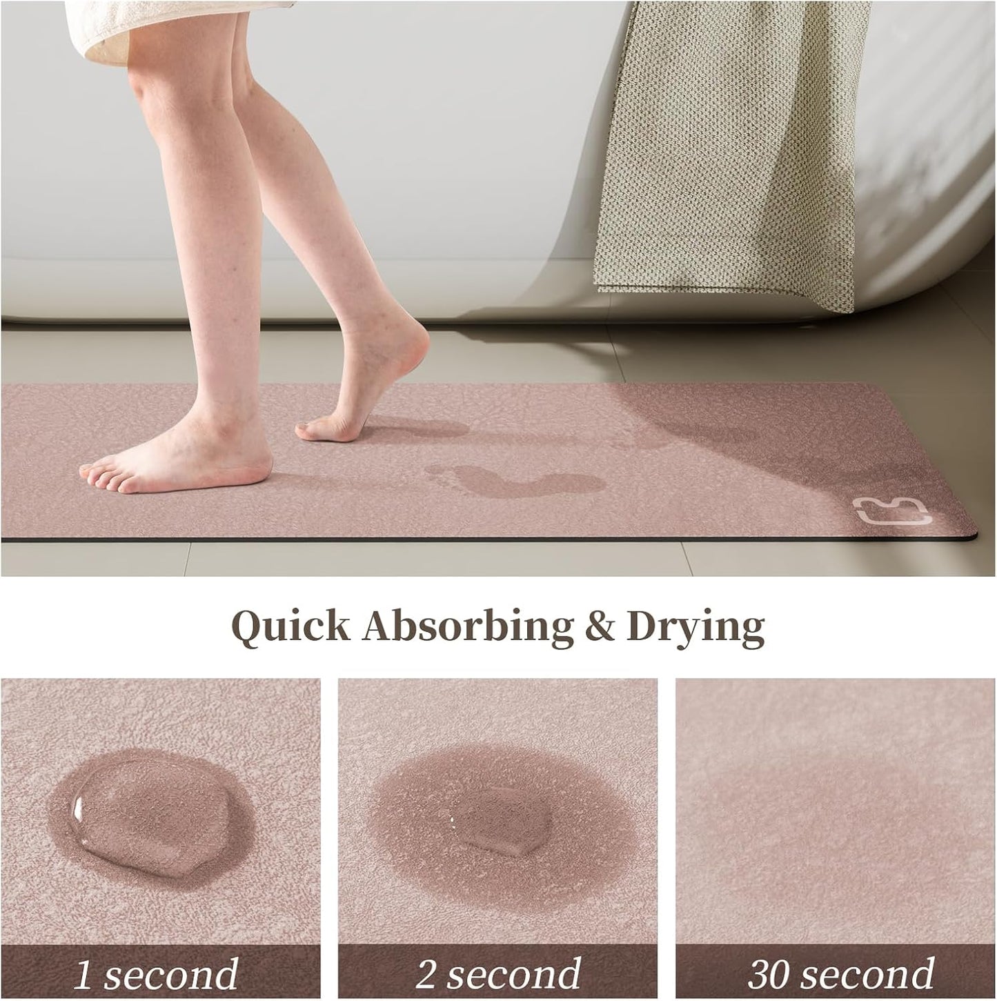 Diatomaceous Earth Bath Mat Rugs Quick Dry Super Absorbent Non Slip Rubber BottomThin Bathroom Mat Fit Under Door, Floor Rugs in Front of Bathtub,Shower Room,Sink,Washable, 17" x 32", Blush Pink