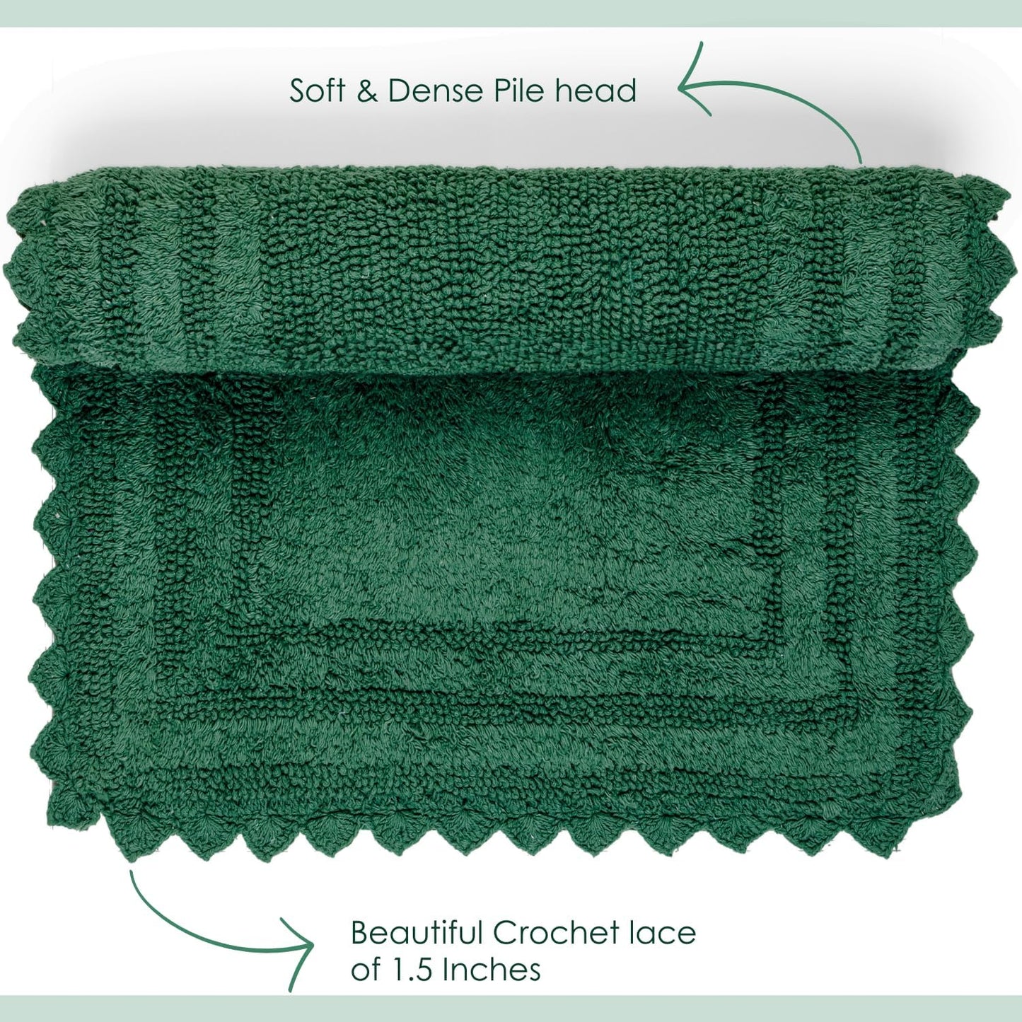 RAJRANG Foliage Green Cotton Crochet Bath Mat | 34x21 Inch Reversible Rectangle Bathroom Rug | Soft, Absorbent, and Handmade Woven Mat for Bathroom or Spa