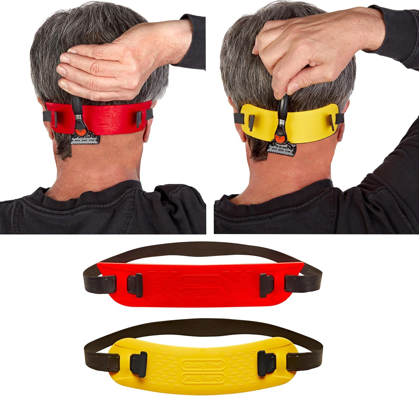 Quality Time Neck Hair Guide Premium, 2 Different Neckline Templates with All 4 Neck Hairline Styles; A Premium Adjustable Stencil/Guard for Haircut, Do It Yourself, Made in USA