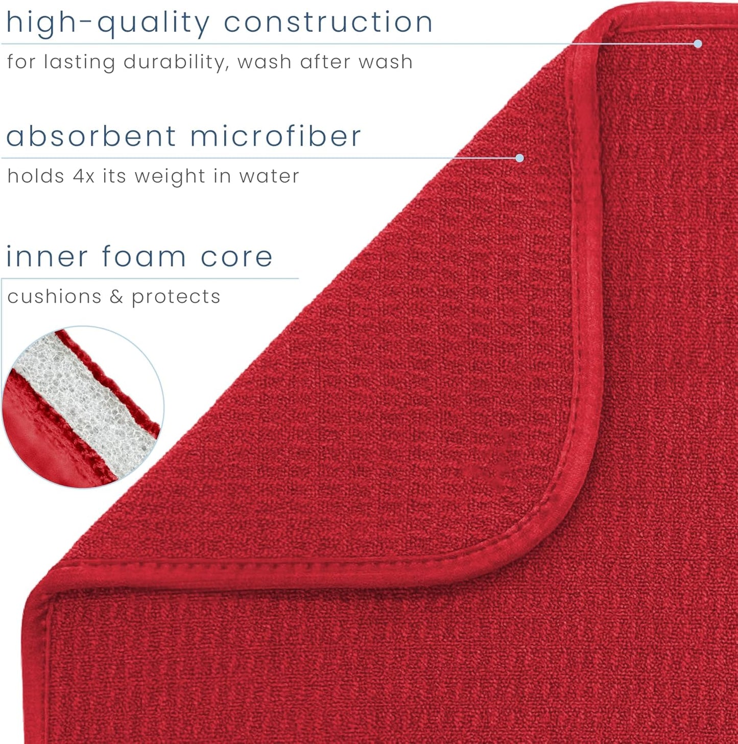S&T INC. Dish Drying Mat XL, 18” x 24”, Absorbent Microfiber Kitchen Counter Mat, Dish Drying Pad for Dishes, Utensils, Pots and Pans, Extra Large, Red