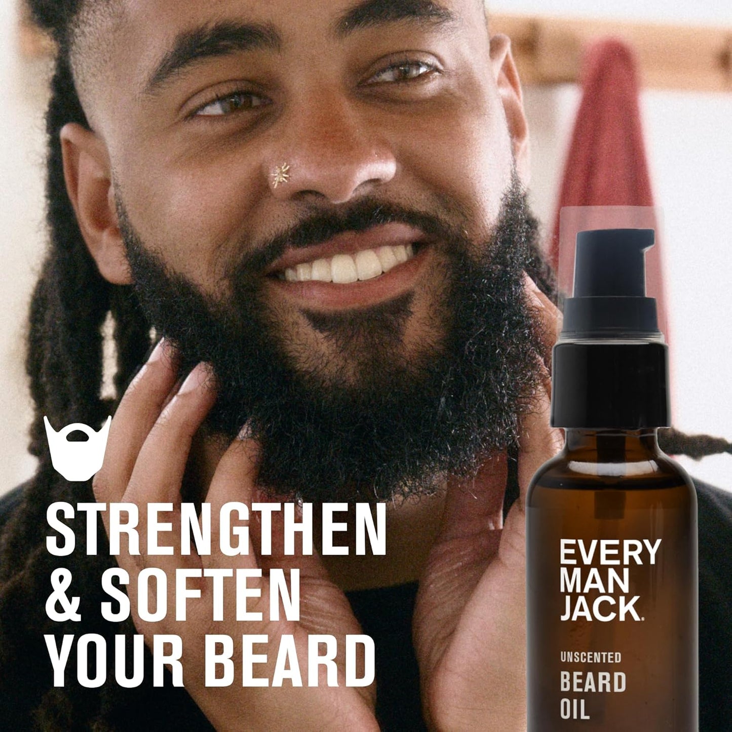 Every Man Jack Unscented Beard Oil for Men - Fragrance Free for Sensitive Skin - Naturally Moisturizes and Softens Beard w/Shea Butter & Argan Oil - 1 fl oz (2 pack)