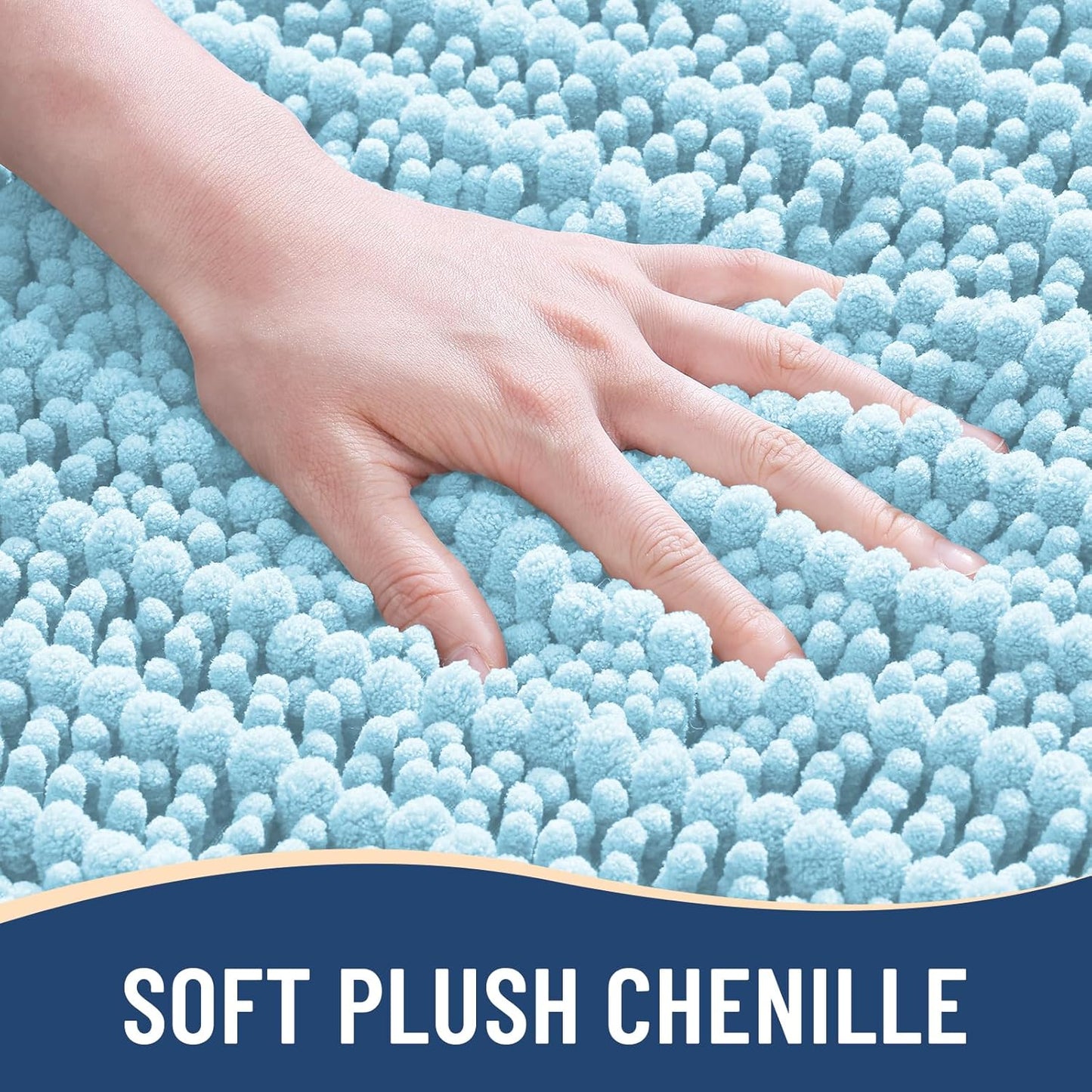 Arotive Luxury Chenille Bathroom Rug Mat, Extra Soft Thick Absorbent Shaggy Bath Rugs, Non-Slip Machine Wash Dry, Plush Bath Mats for Bathroom, Shower and Tub, 54x24, Blue