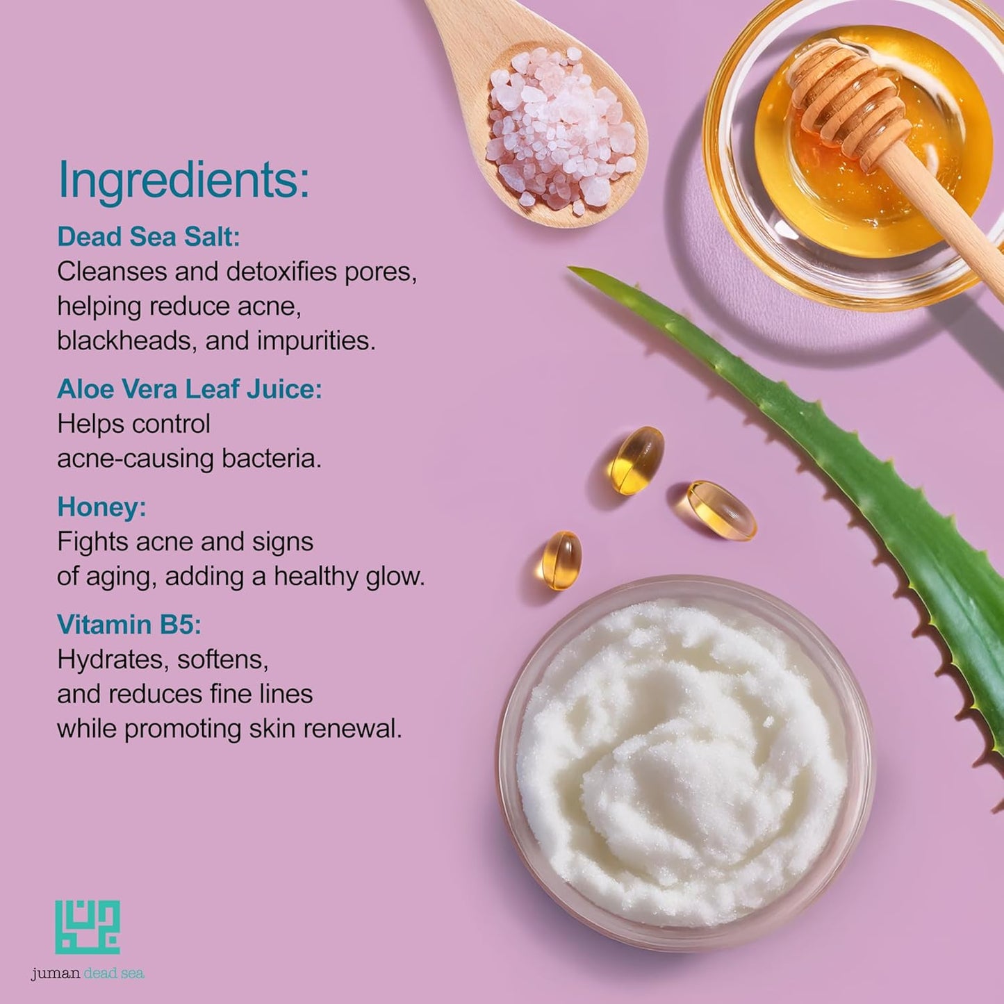 Juman Dead Sea Minerals Premium Aloe Vera & Honey Body Scrub | Gently Exfoliates and Renews Skin | Foam Scrub | SlS & Paraben Free | Vegan | 11.46 Oz