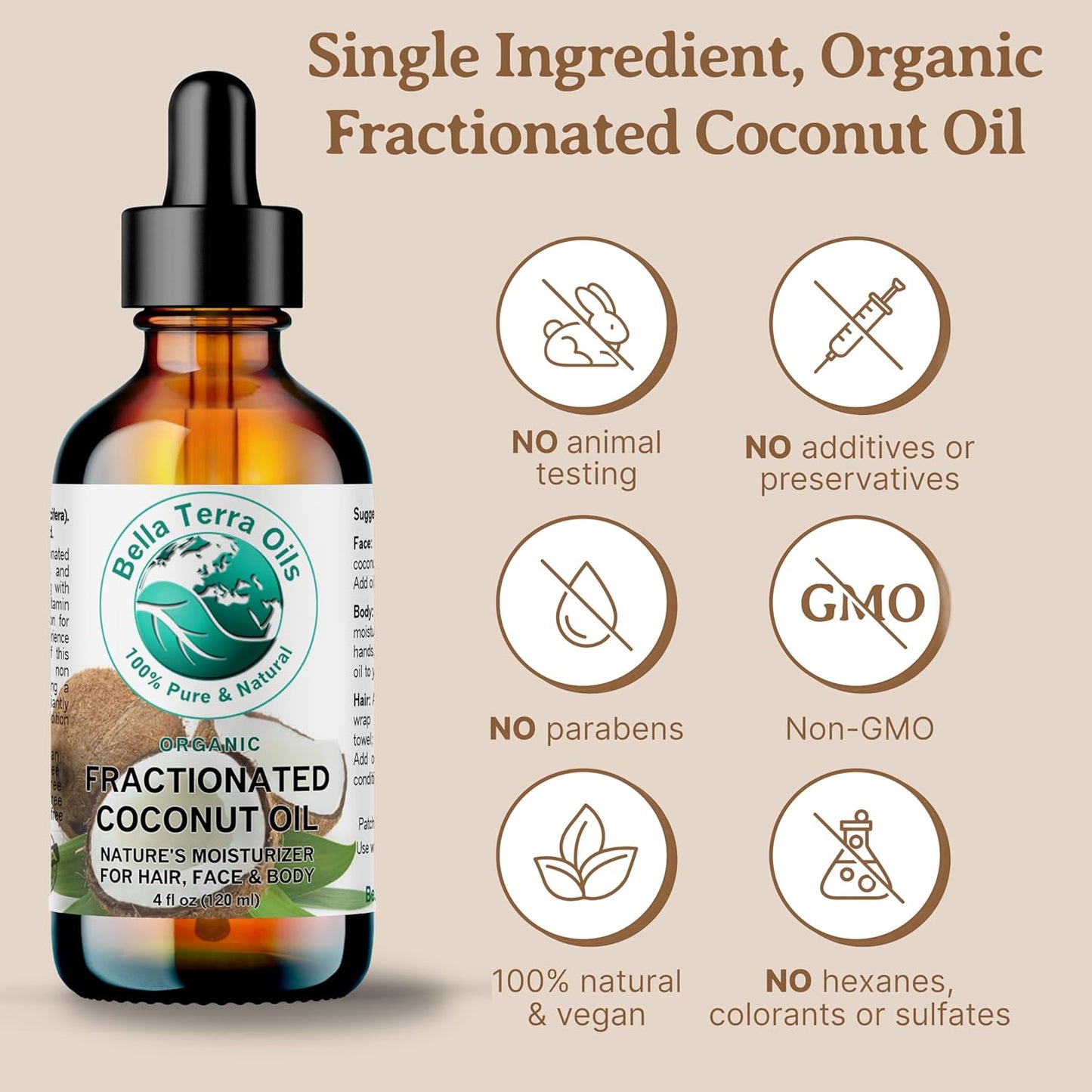 Bella Terra Oils - Liquid Organic Fractionated Coconut Oil 16oz - The Ideal Mix of MCTs & Fatty Acids, A Lustrous Elixir for Daily Skin Care