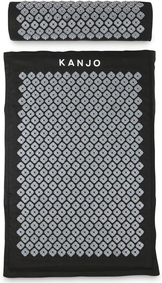 Kanjo Acupressure Mat and Pillow Set for Back Pain Relief & Neck Pain Relief, with Pressure Points for Muscle Pain Relief with Travel Bag - Black XL