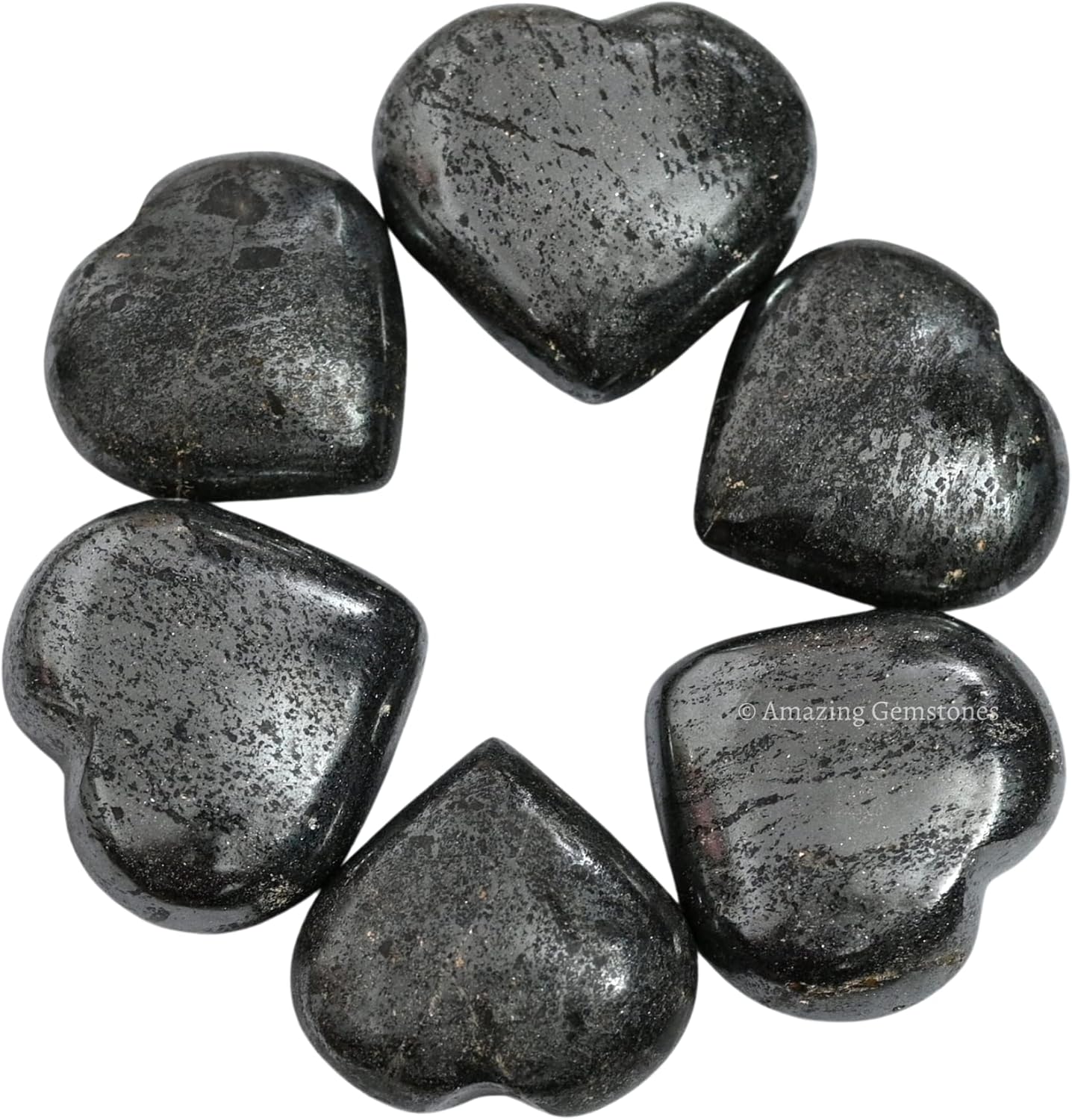 Amazing Gemstone Hematite Crystal Heart Palm Stone - Pocket Massage Worry Stone for Natural Body Chakra Balancing, Reiki Healing and Crystal Grid