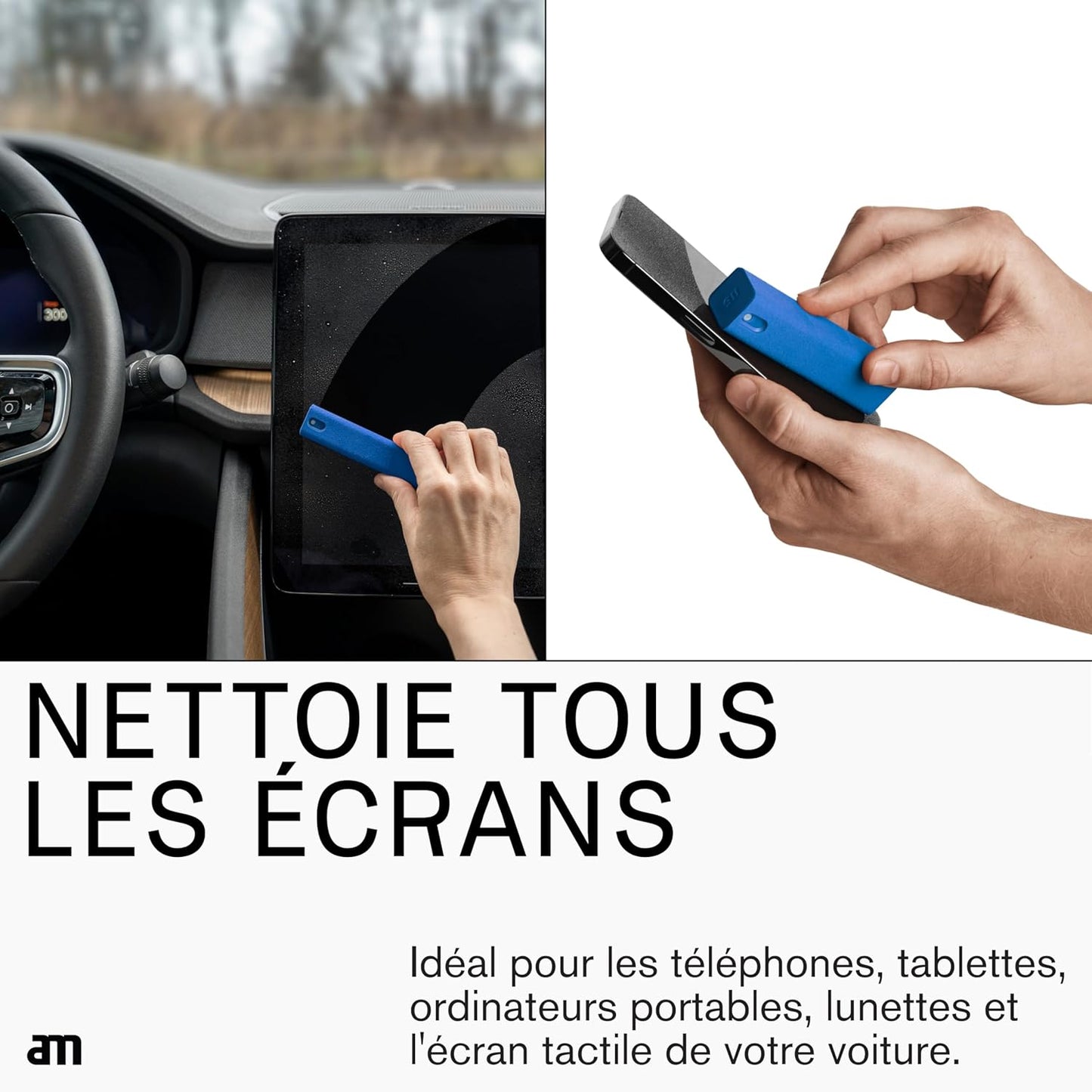 am Screen Cleaner with 7 oz Refill – Alcohol-Free Spray & Microfiber Cloth for iPhone 15 & 14, iPads, Tablets, Laptops, Phones, Smart TVs, Car Displays – Streak-Free, Non-Toxic, Eco-Friendly, Blue