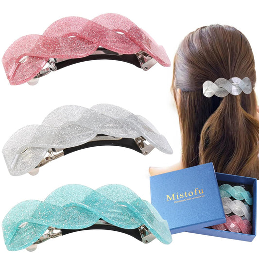 3 Pcs Large Retro Women's Hair Barrettes, French Hair Pins, Thick Hair Clasps and Accessories (fine powder1)