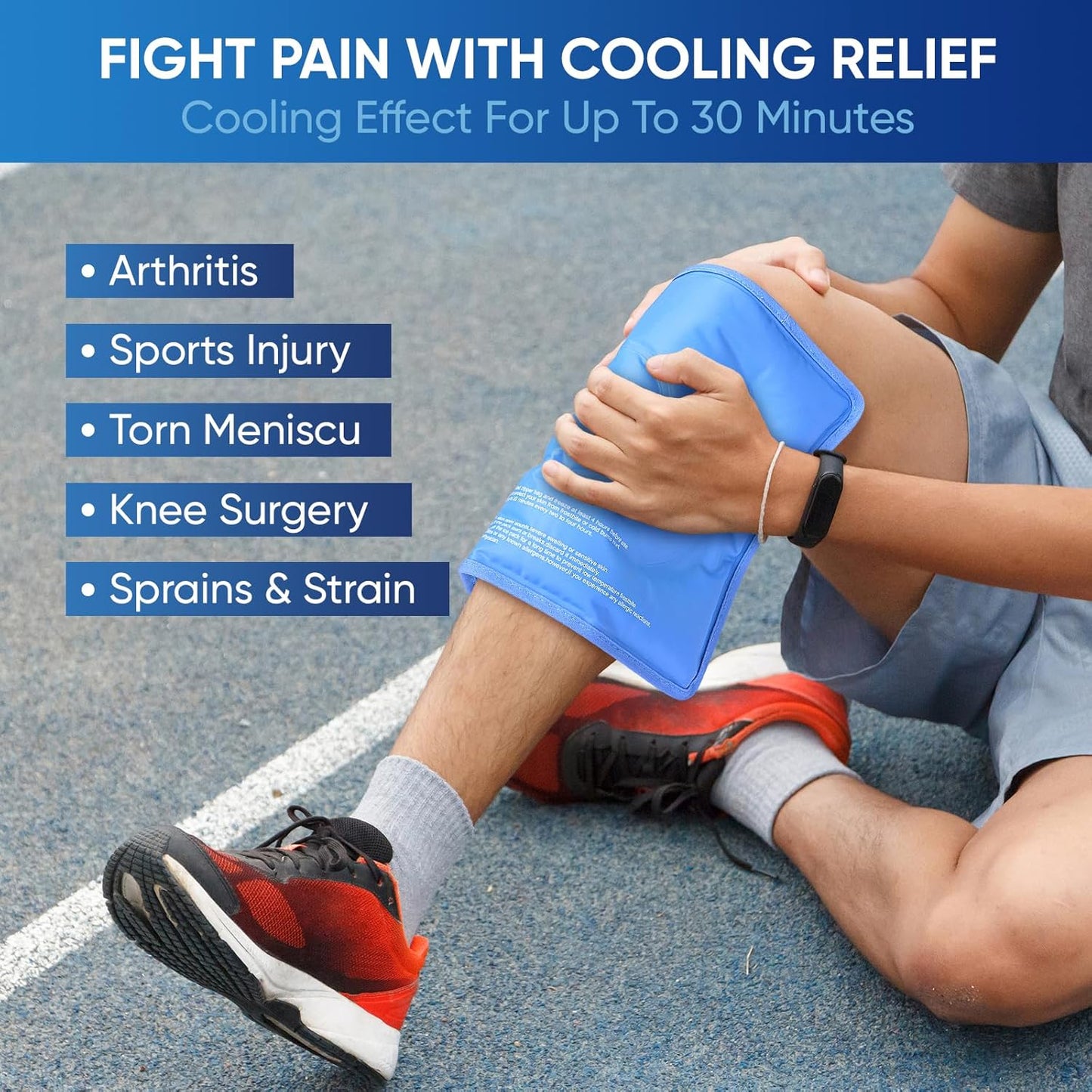 APEXUP Gel Ice Packs for Injuries Reusable, Flexible Double Sided Cold Packs for Injuries, Ice Pack for Knee, Shoulder, Back, Hip, Leg, Arm (Blue, L, 2PK)