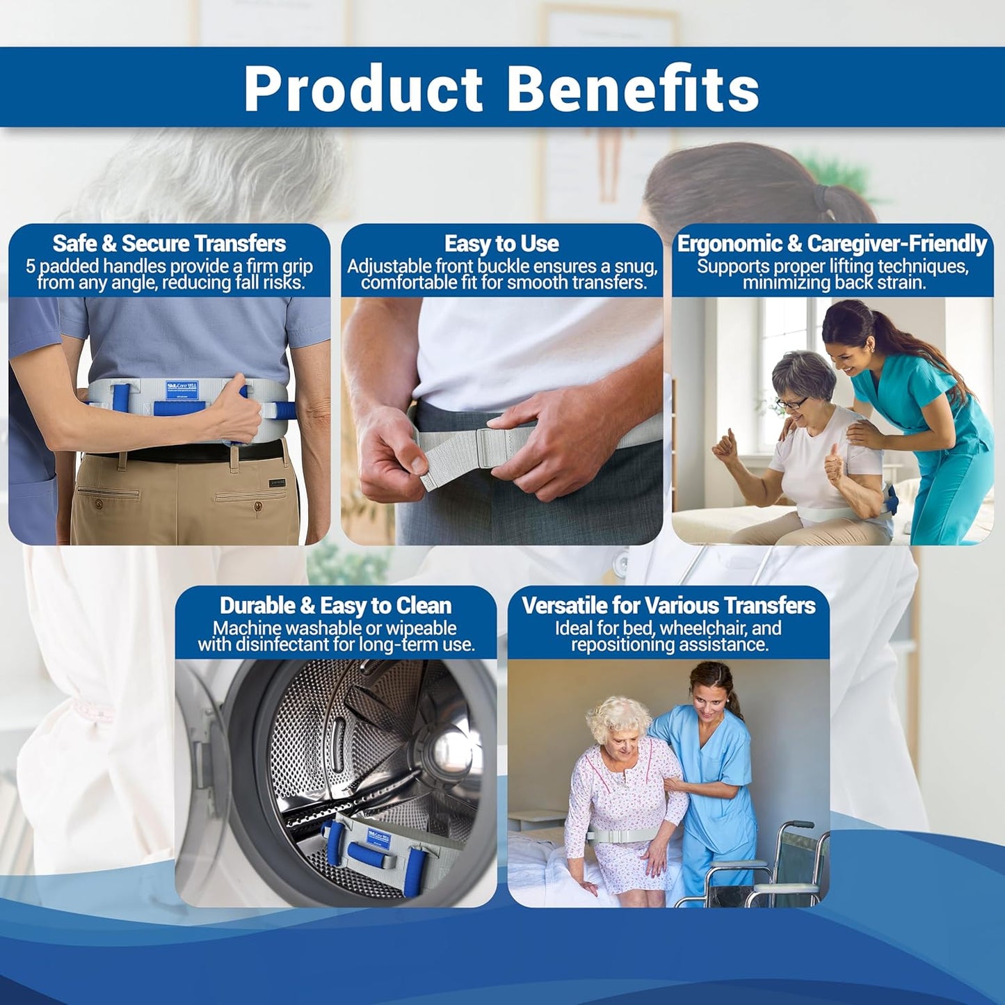 Skil-Care Half-Size Bed Rail Pads for Elderly and Multi-Grip Gait Belt with Handles, Safety Bed Covers and Transfer Belt for Seniors, Lift Assist, Mobility Aid, Wipe-Clean Vinyl