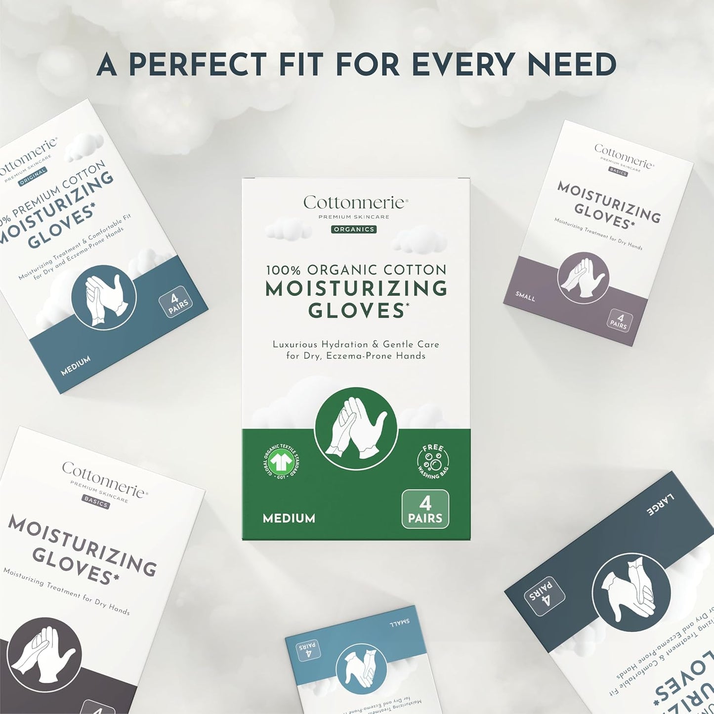 Cottonnerie Original Cotton Gloves for Dry Hands Sleeping, Moisturizing Gloves Overnight, Hand Moisturizer Gloves, Moisture Gloves for Dry Hands Overnight, Sleeping Gloves, X-Large 4 Pairs