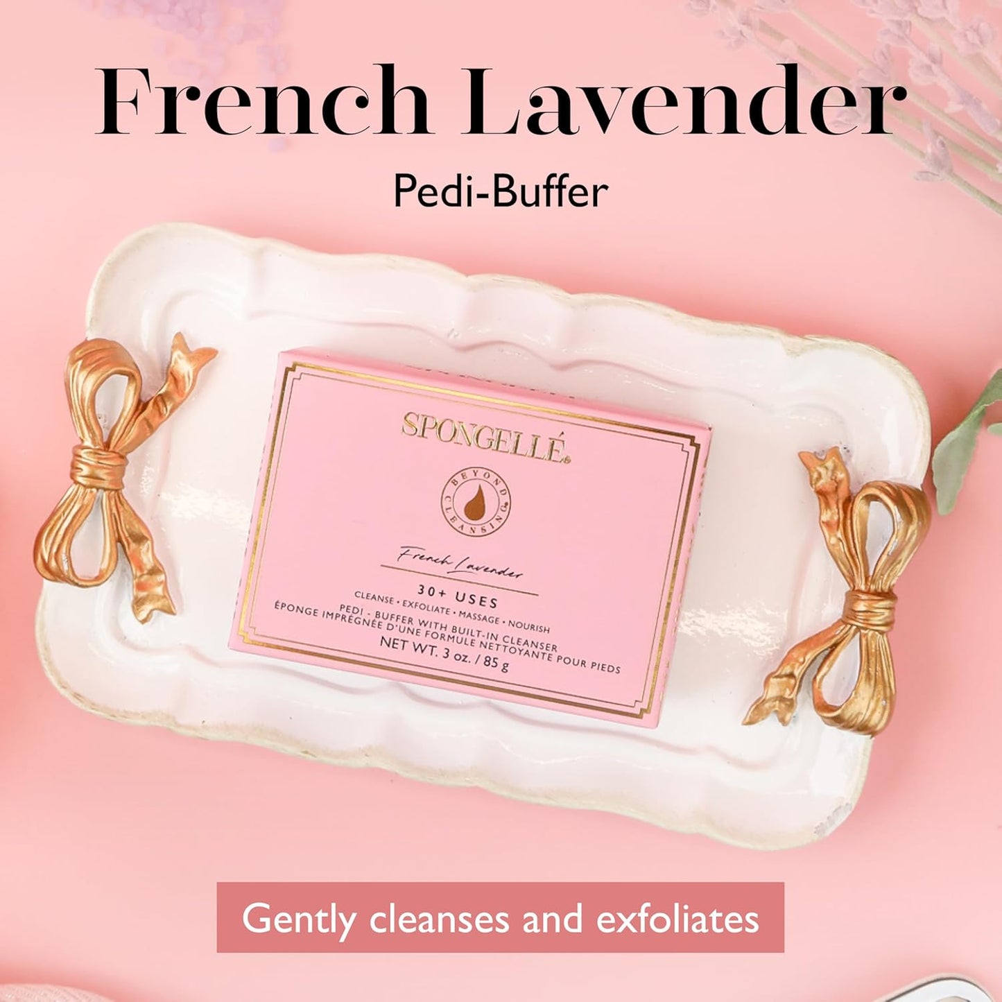 Spongelle Pedi Buffer 30+ Uses | Exfoliating Foot Scrub & Cleanser | Softens, Smooths & Hydrates Dry Feet | Built-in Body Wash | Vegan, Paraben-Free, Cruelty-Free | French Lavender