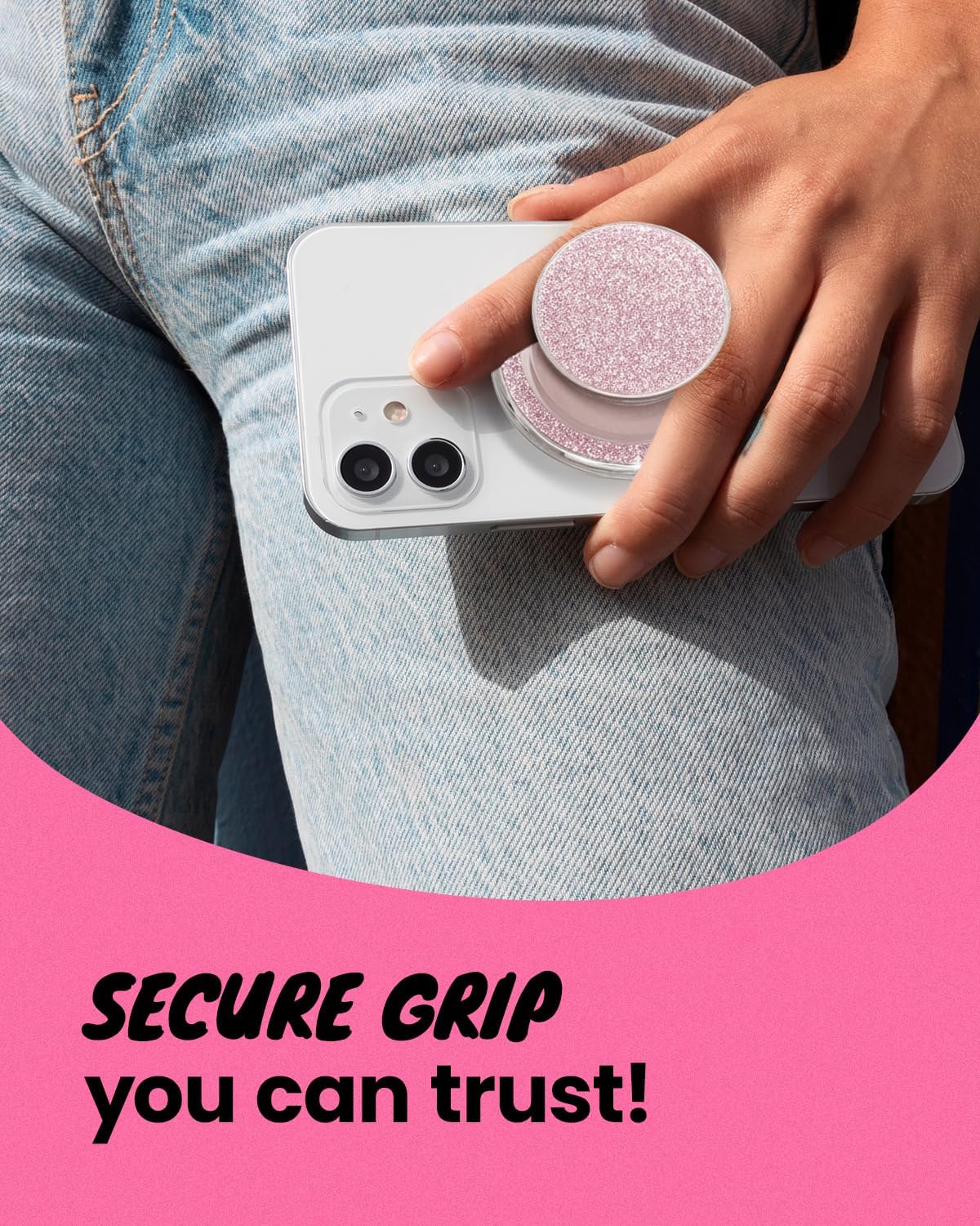 Bling Bling Glitter Phone Grip & Stand - Elegant Magsafe Compatible Phone Holder for Secure Grip and Hands-Free Viewing (Baby Pink)