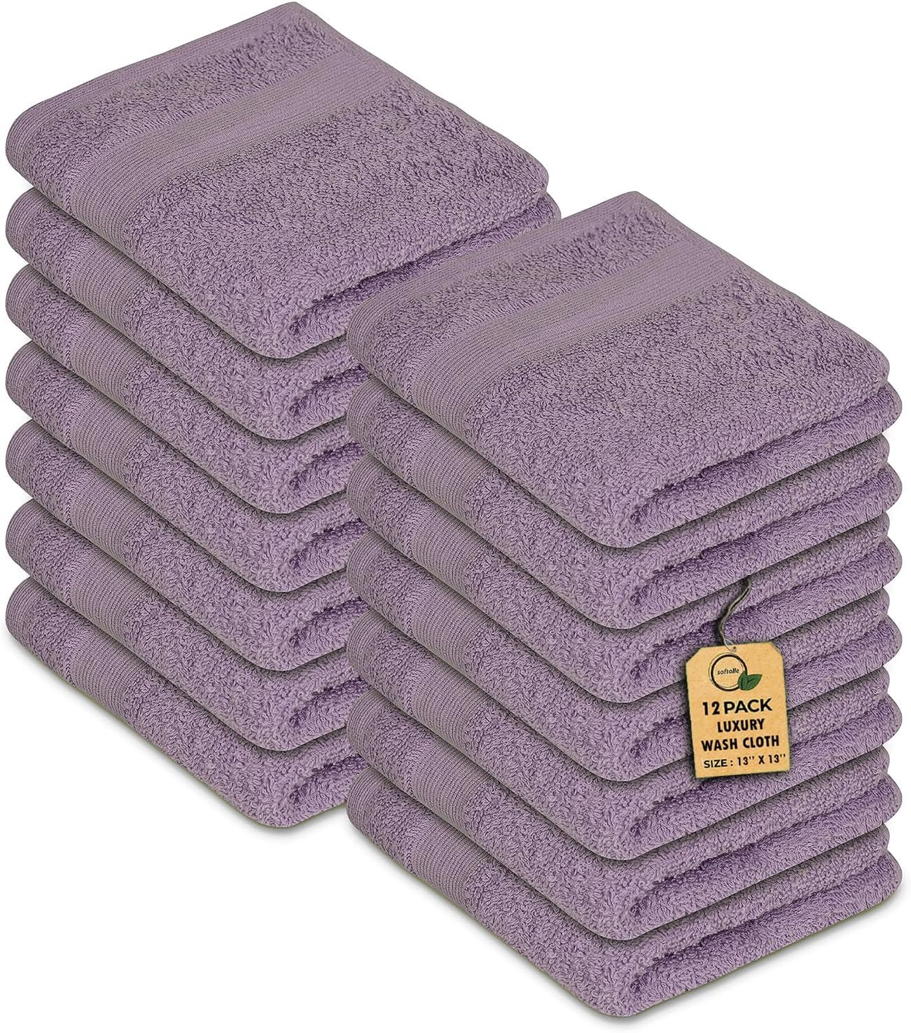 Premium Wash Cloths Pack of 12 (13" x 13") 100% Ring Spun Cotton | Luxury Washcloths | Ultra Soft Face Towels | Highly Absorbent Wash Cloths for face (Purple Ash)