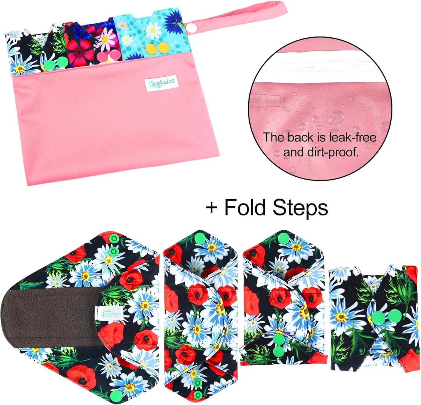 Leekalos Reusable Bamboo Cloth Pads - Light Incontinence Pads - Pack of 6, 1 Cloth Mini Wet Bag