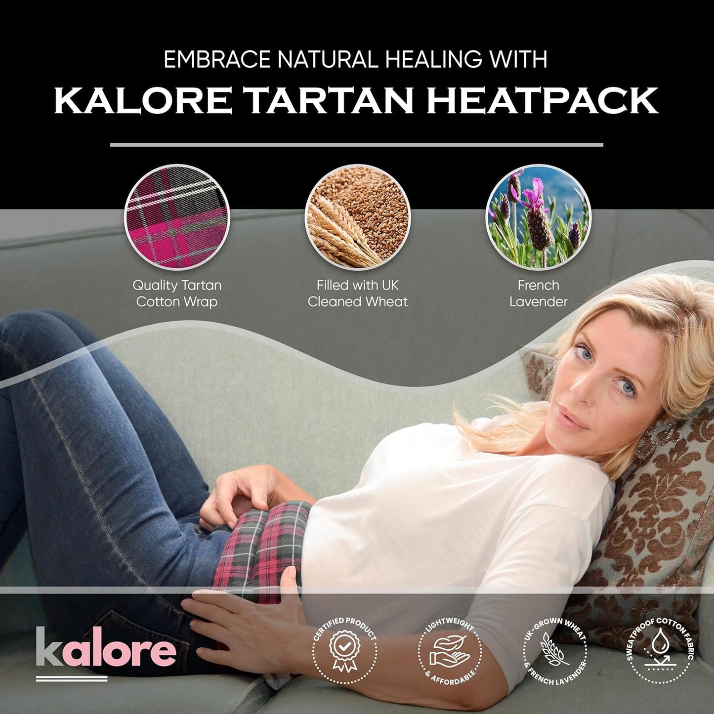 Microwavable Heating Pads for Winter Warmth, Back, Stomach & Head Comfort – Kalore Cotton Tartan Neck Wrap – Even Heat Distribution Hot Compress Bag – Wheat Heat Pad XL – Lavender Scent – Pink