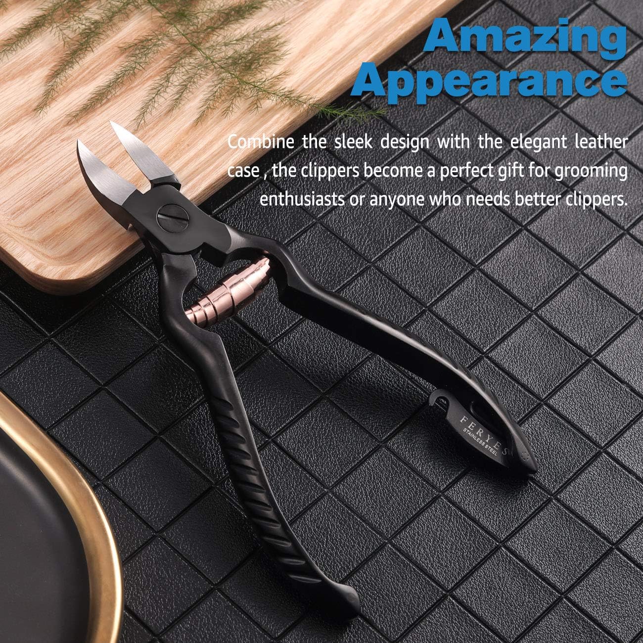 FERYES Precision Toenail Clippers for Thick or Ingrown Toenails - Secure and Stylish Design Thick Nail Clipper - W/Leather Case