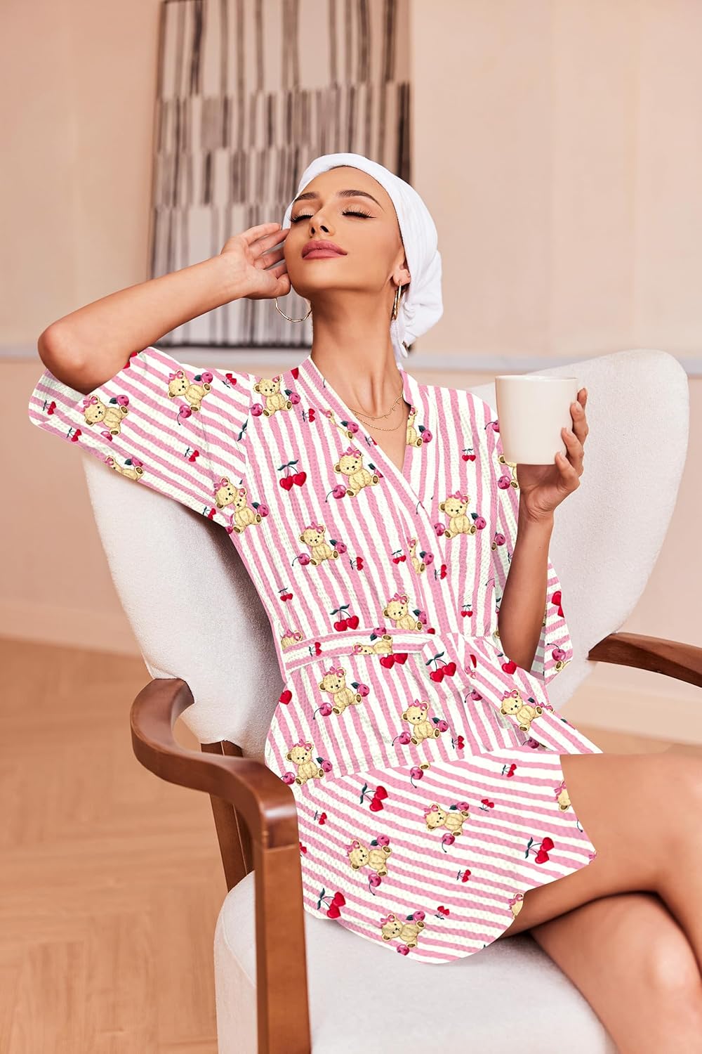 Ekouaer Robes for Women Waffle Knit Bathrobe Soft Lightweight Knee Length Loungewear S-XXL