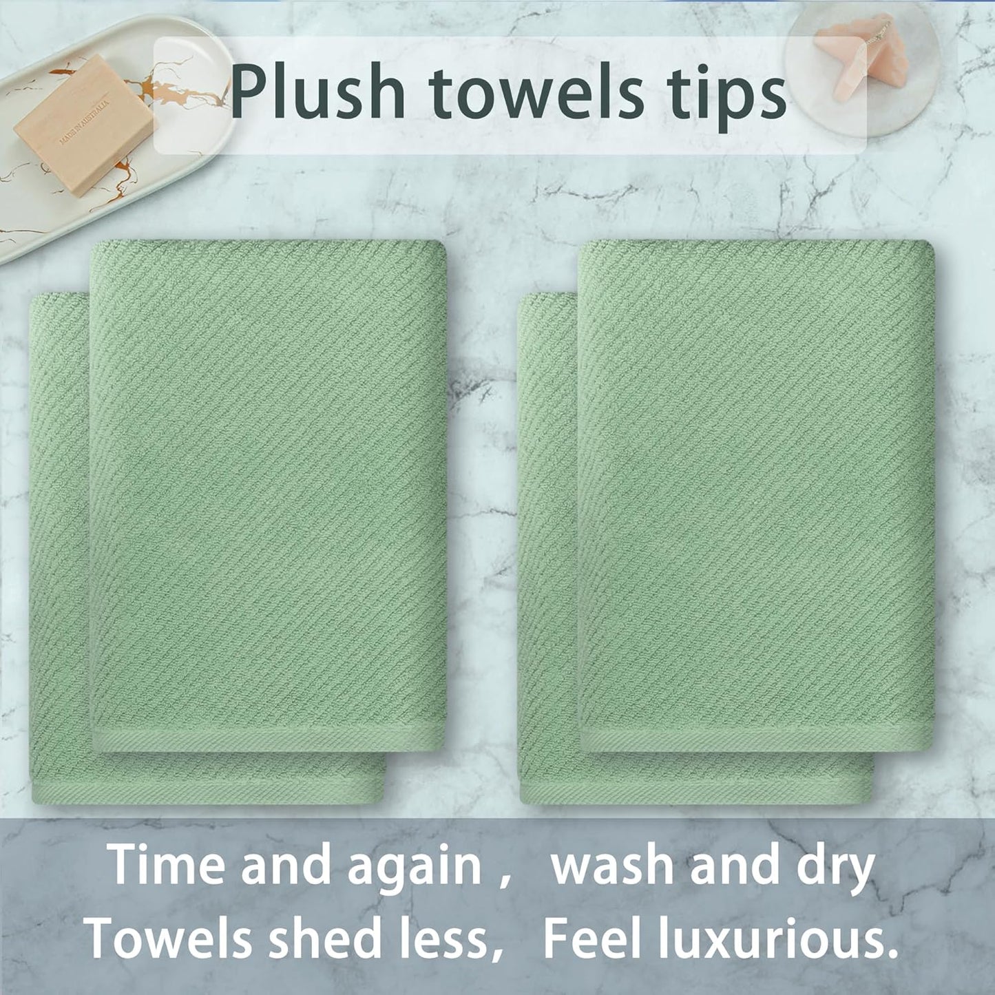 VOOVA & MOVAS Green Bath Towels (4PC, 30"x56") - 100% Cotton | Quick Dry | Light Weight | Thick | Soft | Absorbent - Luxury Shower Towel for Bathroom, Bath Towels Gift Set, Sage Green