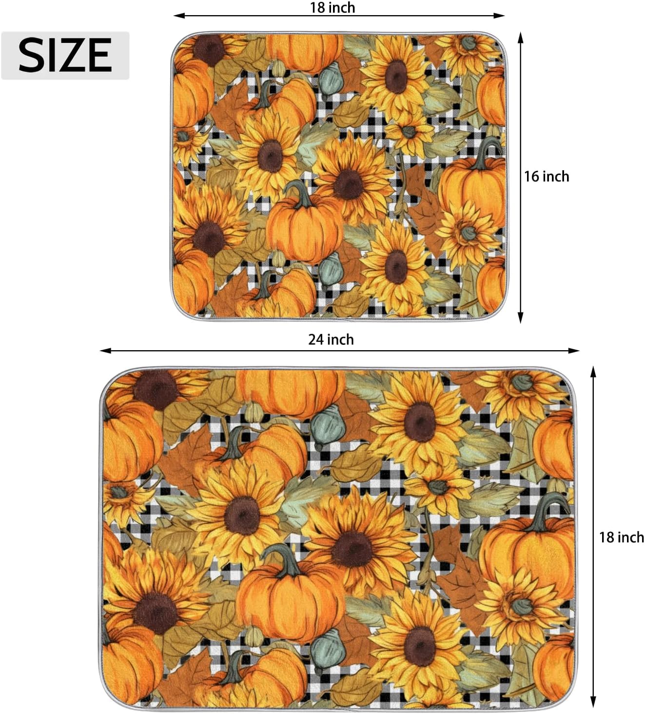 Hexteria Dish Drying Mat for Kitchen Counter Absorbent Microfiber Kitchen Drying Mat Summer Pumpkin and Sunflower Dish Drainer Rack Mat Heat Resistant 16 x 18