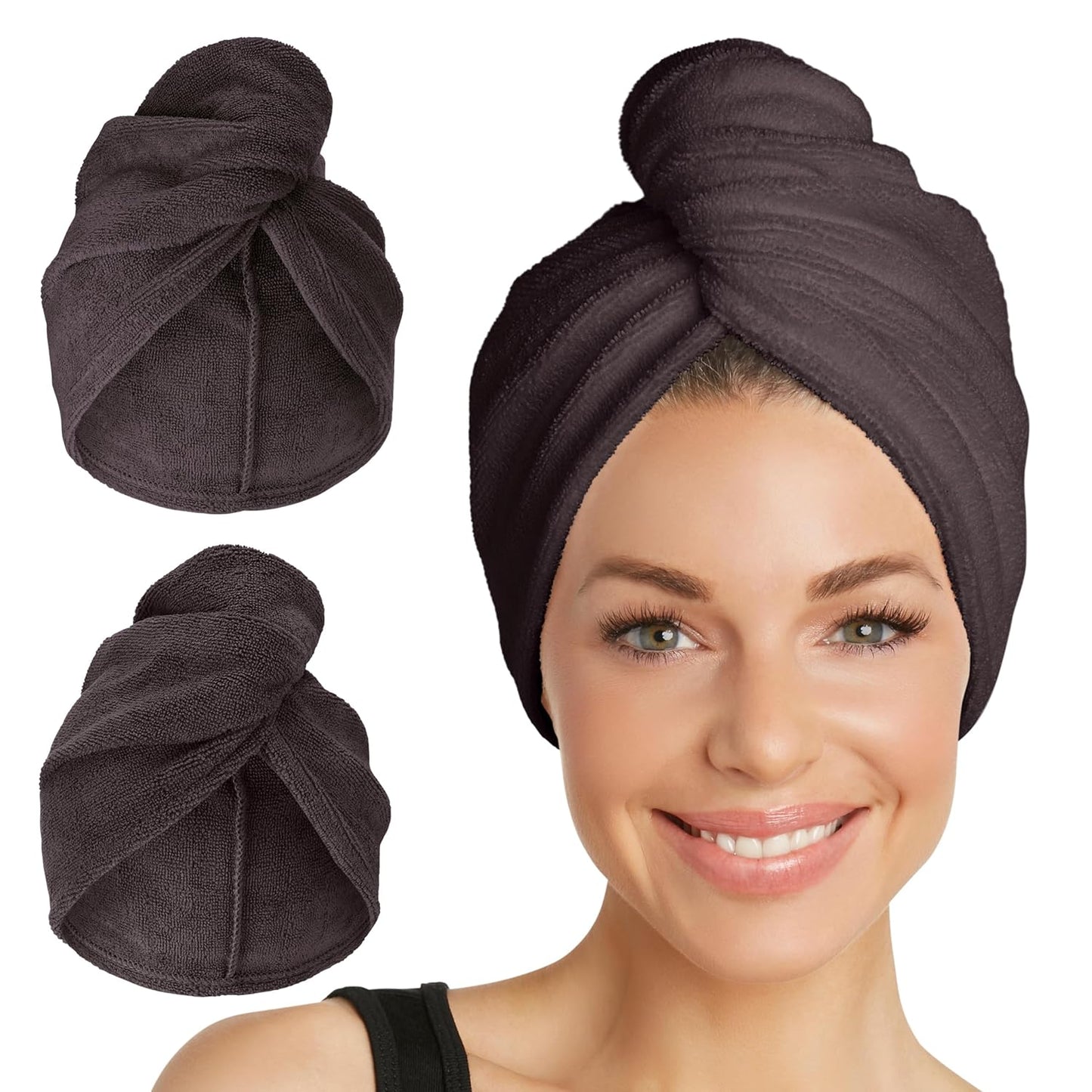 Turbie Twist 2-Pack Microfiber Hair Towel for Beauty, Travel, Gifting - Wrap Turban for Straight, Wavy & Curly Hair - Premium Personal Care - Solemnity