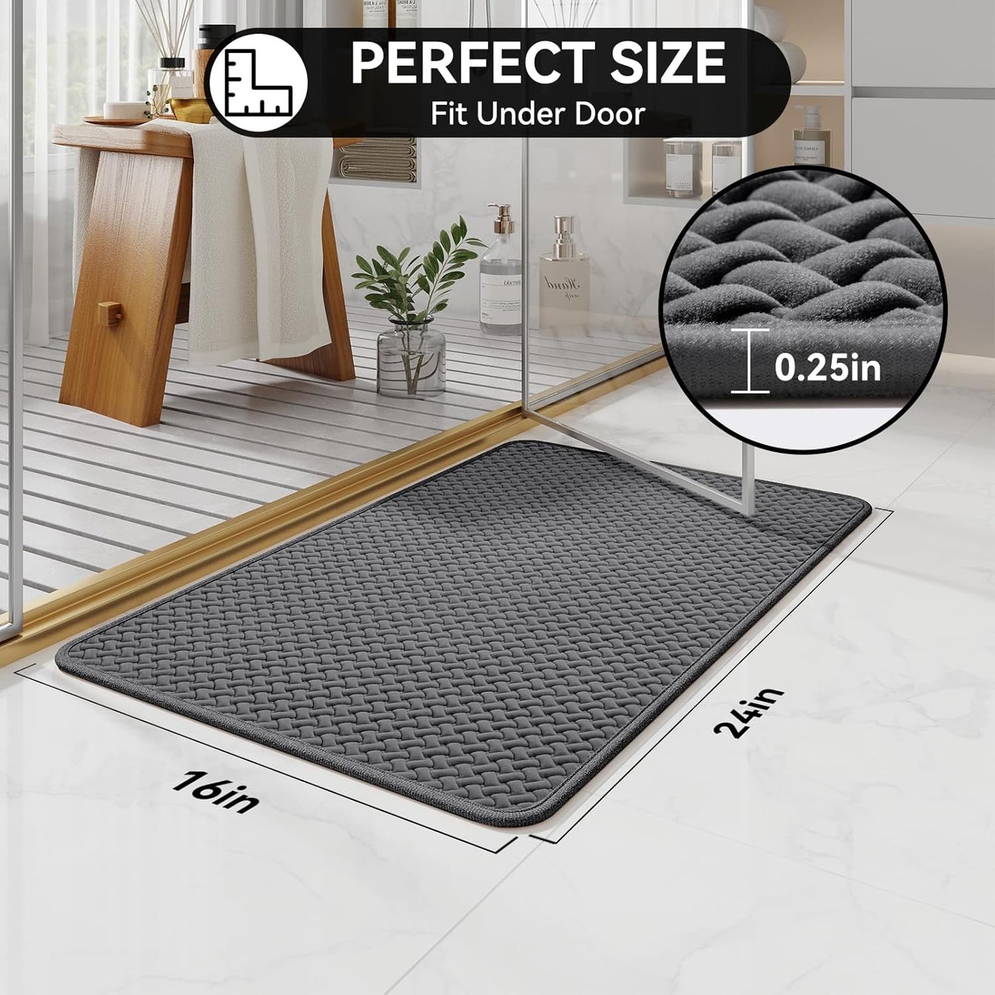 Bathroom Rugs Non Slip, Super Absorbent Quick Dry Bath Mat, Foam Weave Texture Rubber Backing Ultra Thin Bathroom Mats Fit Under Door Bathroom Floor Bathtub Shower