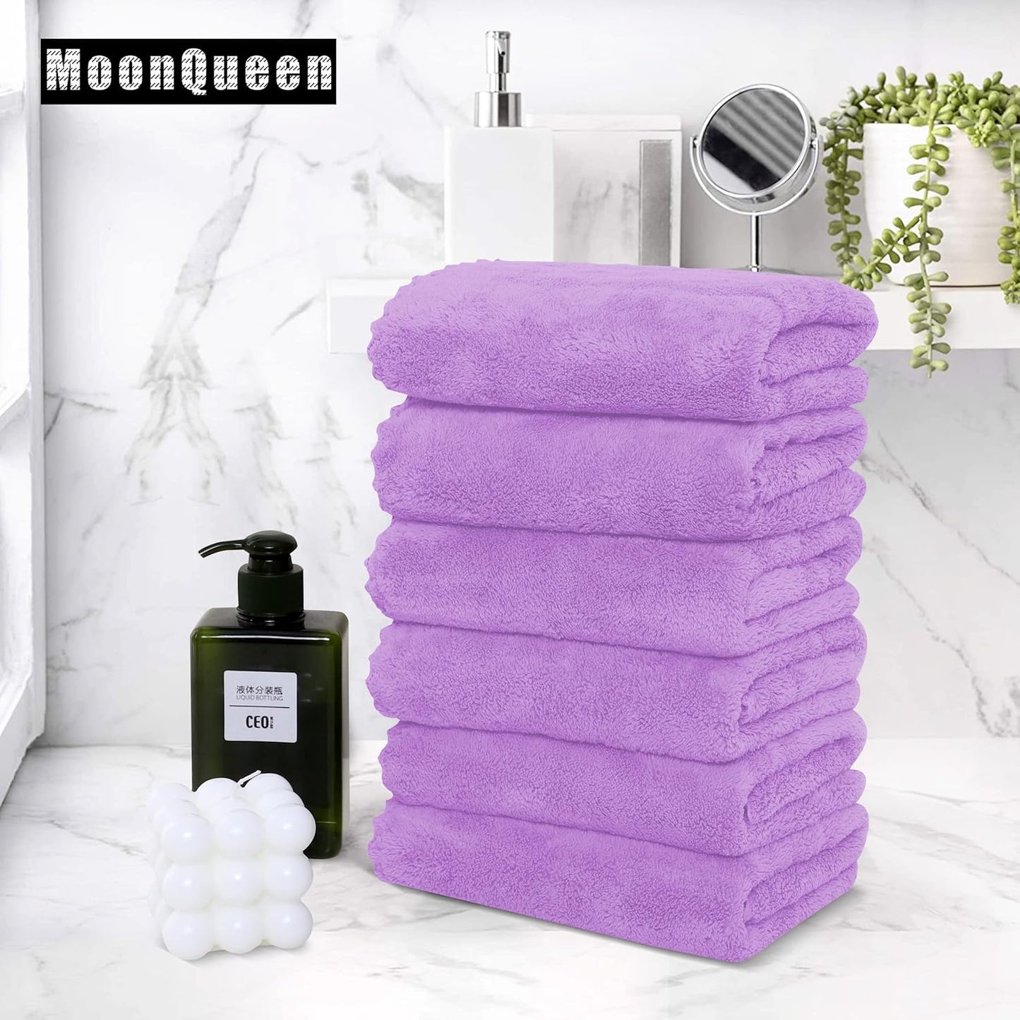 MOONQUEEN 6 Pack Premium Hand Towels - Quick Drying - Microfiber Coral Velvet Highly Absorbent Towels - Multipurpose Use as Hotel, Bathroom, Shower, Spa, Hand Towel 16 x 28 inches (Purple)