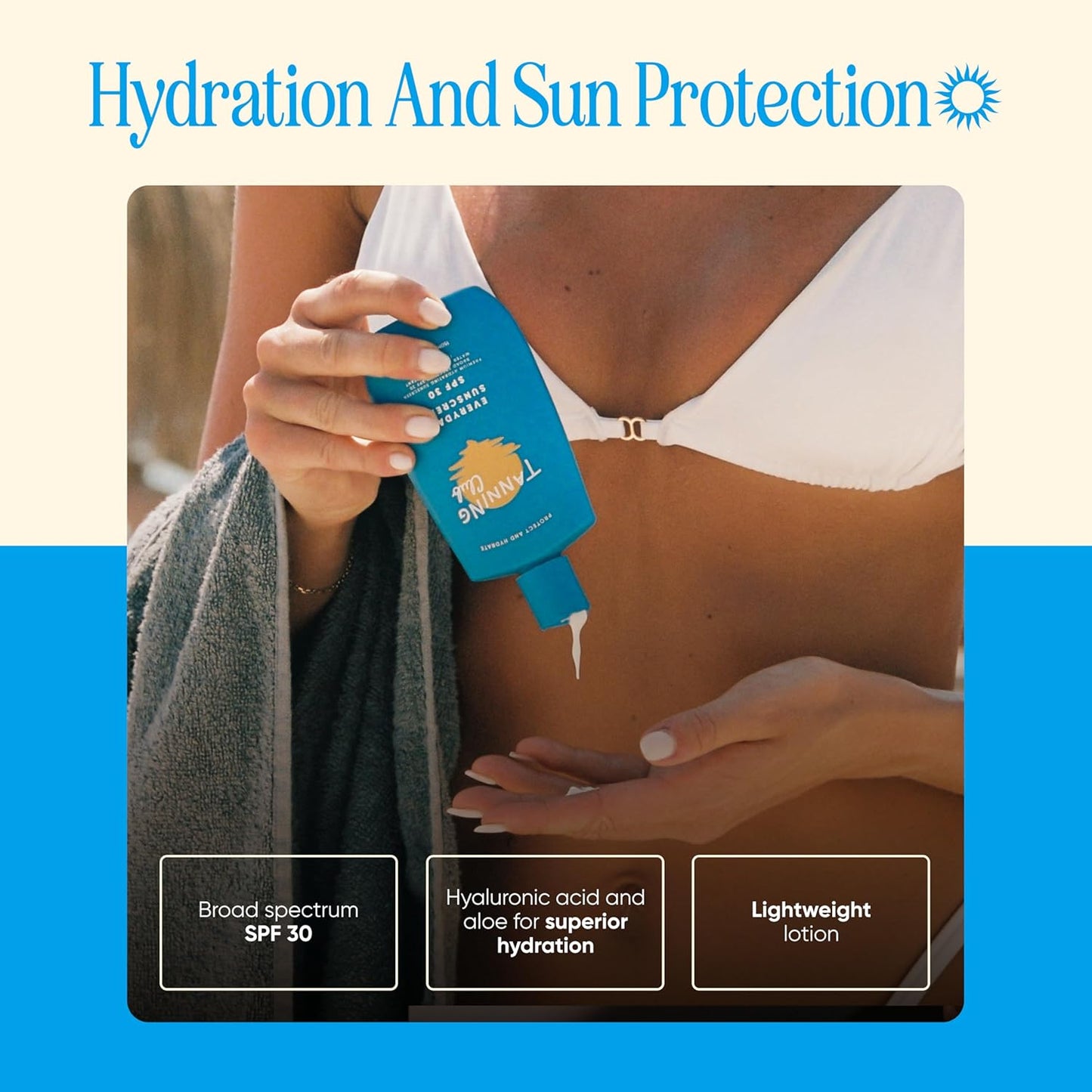 Everyday Sunscreen - SPF 30 Lightweight Sunblock Lotion for Face and Body - Hyaluronic Acid, Aloe, and Coconut Oil - Water and Sweat Resistant (80 Minutes) - 150 ml