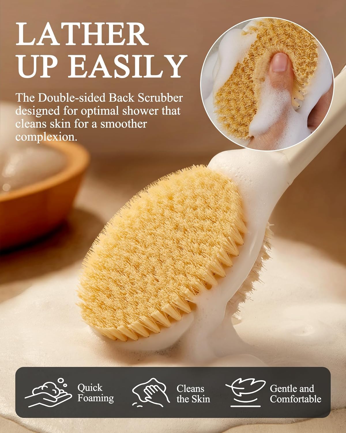 Shower Brush for Massage Dry Brushing: Back Scrubber for Shower with 18.1 in Anti Slip Long Handle - Bath Body Brush for Lymphatic Drainage Exfoliator Improving Skin Health for Women Men Elderly Black