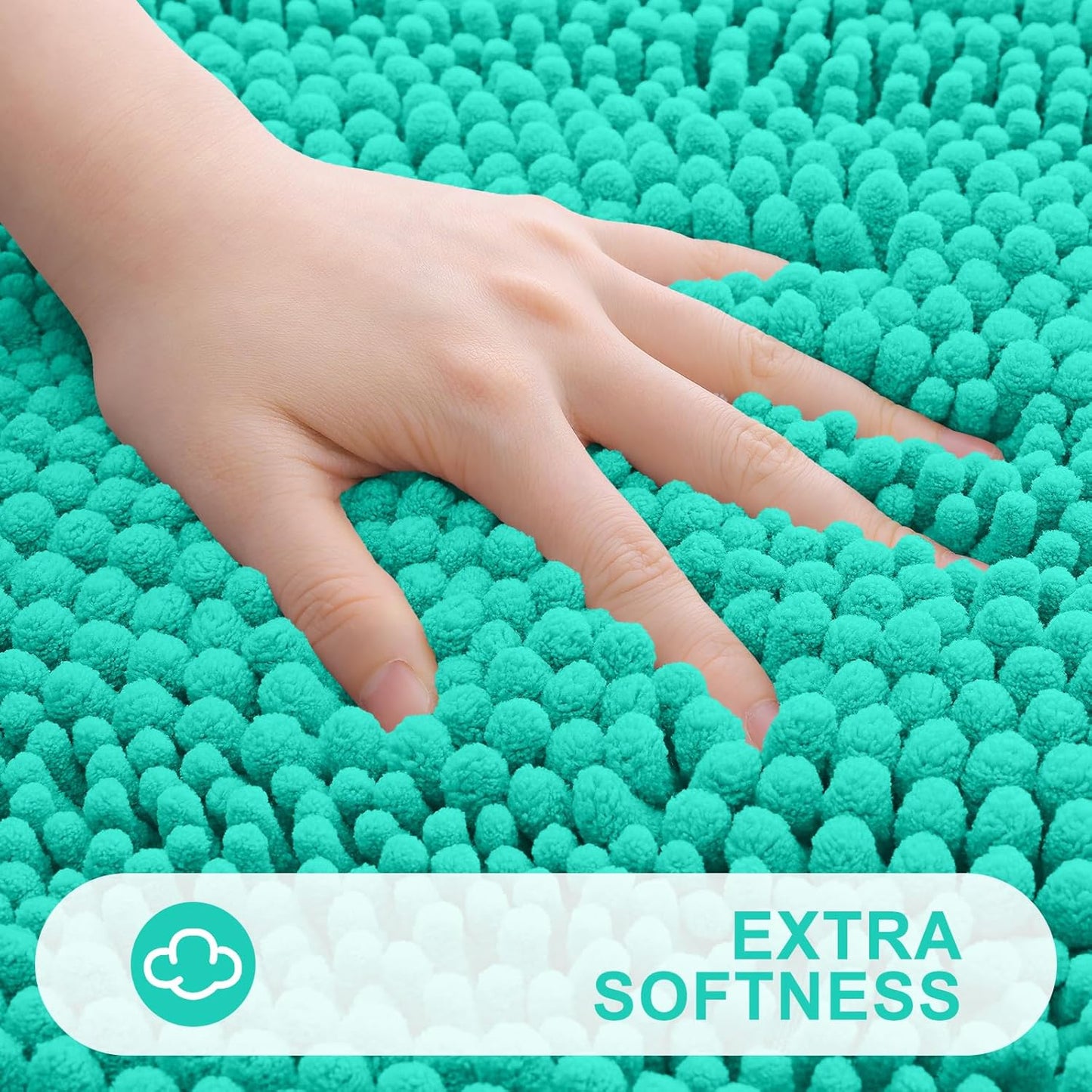 Grandaily Chenille Striped Bathroom Rugs 24x16, Extra Thick and Absorbent Bath Mats, Non-Slip Soft Plush Shaggy Shower Carpet, Machine Wash Dry, Bath Rug for Bathroom, (Small, Teal)