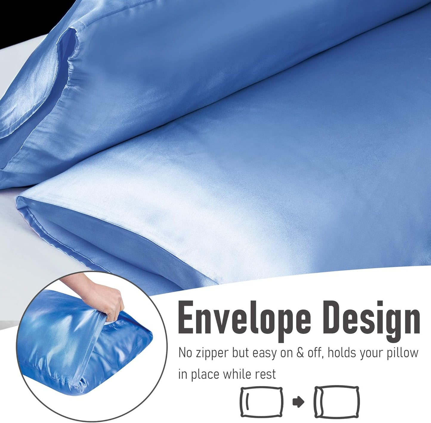 Tyfitb Satin Pillowcase Set for Hair & Skin Care – Cooling, Hypoallergenic, Anti-Frizz, Wrinkle-Free – Soft, Luxurious Pillowcases with Envelope Closure – 2-Pack, Queen Size 20x30, Gift-Ready