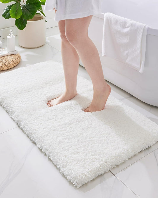 ILANGO White Bathroom Rugs 70" × 24" Non Slip & Super Absorbent Extra Thick Soft, Washable Bath Carpet Runner for Floor, Microfiber Plush Shaggy Bath Mats with Rubber for Bedroom Bathtub Shower Room