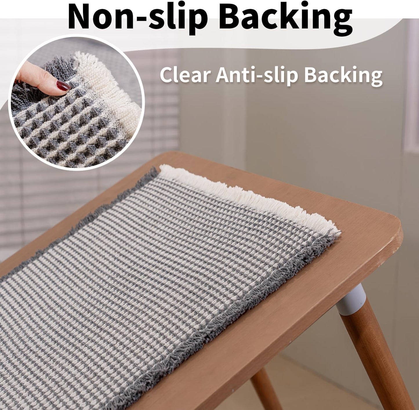 Waffle Bath Mat - Boho Bathroom Rugs Non Slip Washable, Super Absorbent & Quick Dry, Soft Bath Mat Farmhouse Bathroom Decor, 24'' x 48'', Dark Grey and White