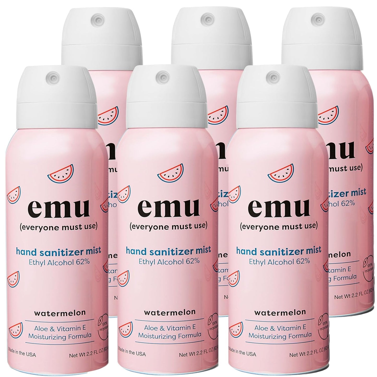 EMU (EVERYONE MUST USE) Hand Sanitizer pocket spray, Travel size 2.2oz. Cleanses Your Hands, Hydrating. Hand soap bulk. 24-hour disinfectant sanitizing. Made in USA (Watermelon_6)